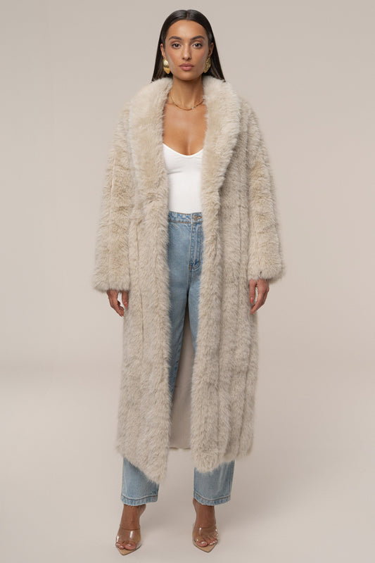Beige Manhattan Faux Fur Coat NEWFASHIONEDGE