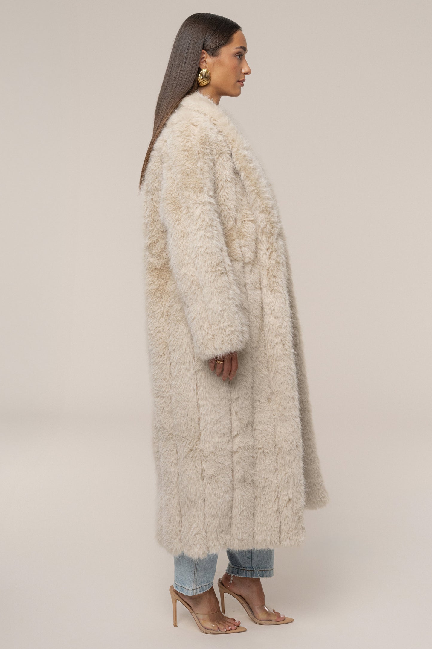 Beige Manhattan Faux Fur Coat NEWFASHIONEDGE