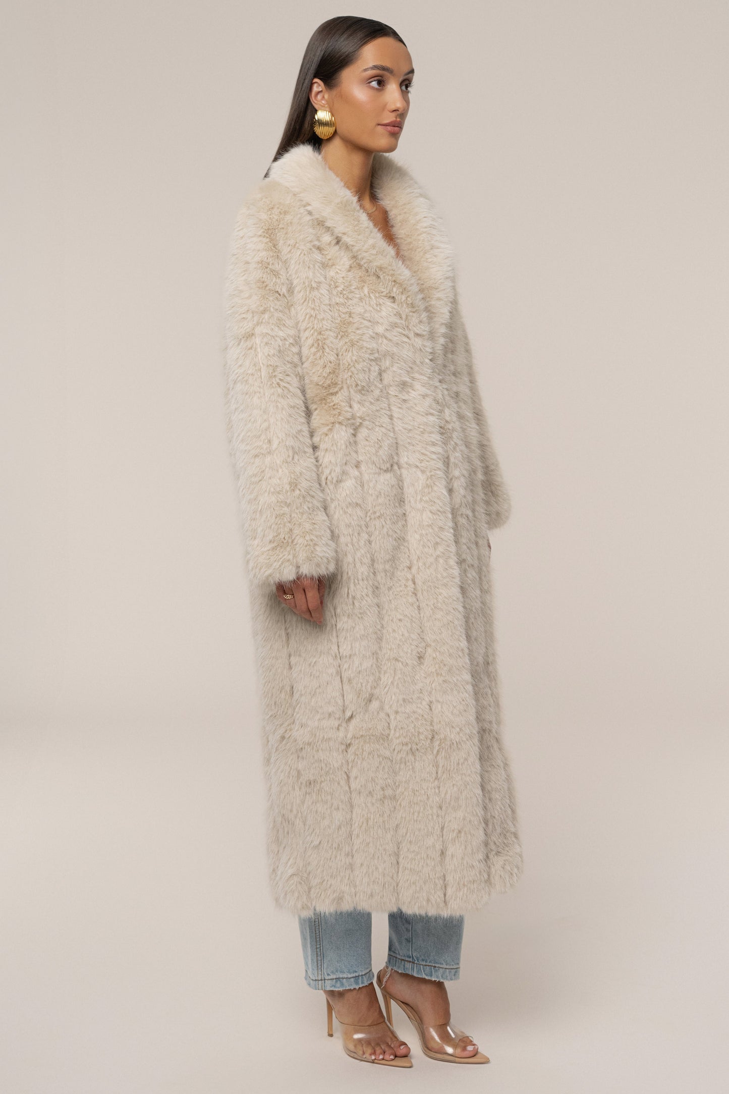 Beige Manhattan Faux Fur Coat NEWFASHIONEDGE