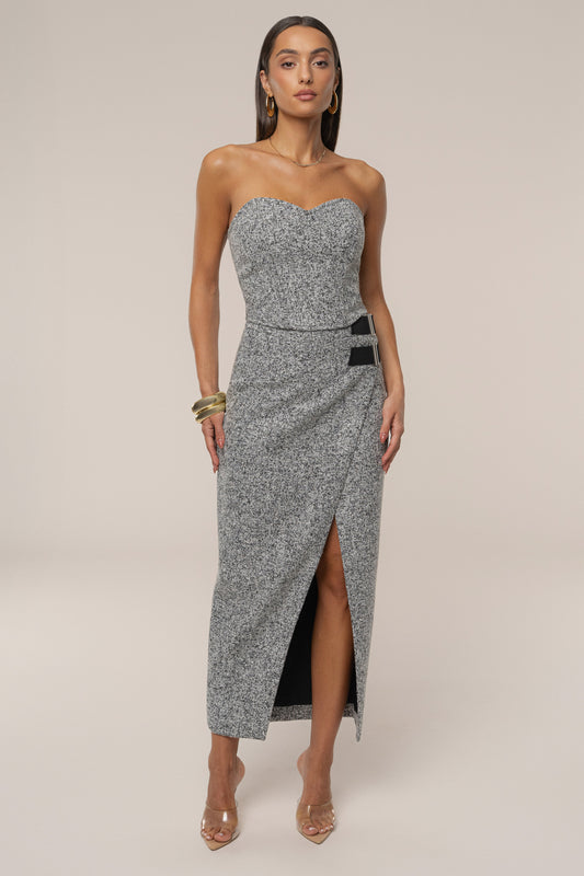 Lt. Grey Gisele Tweed Slit Skirt JLUXLABEL