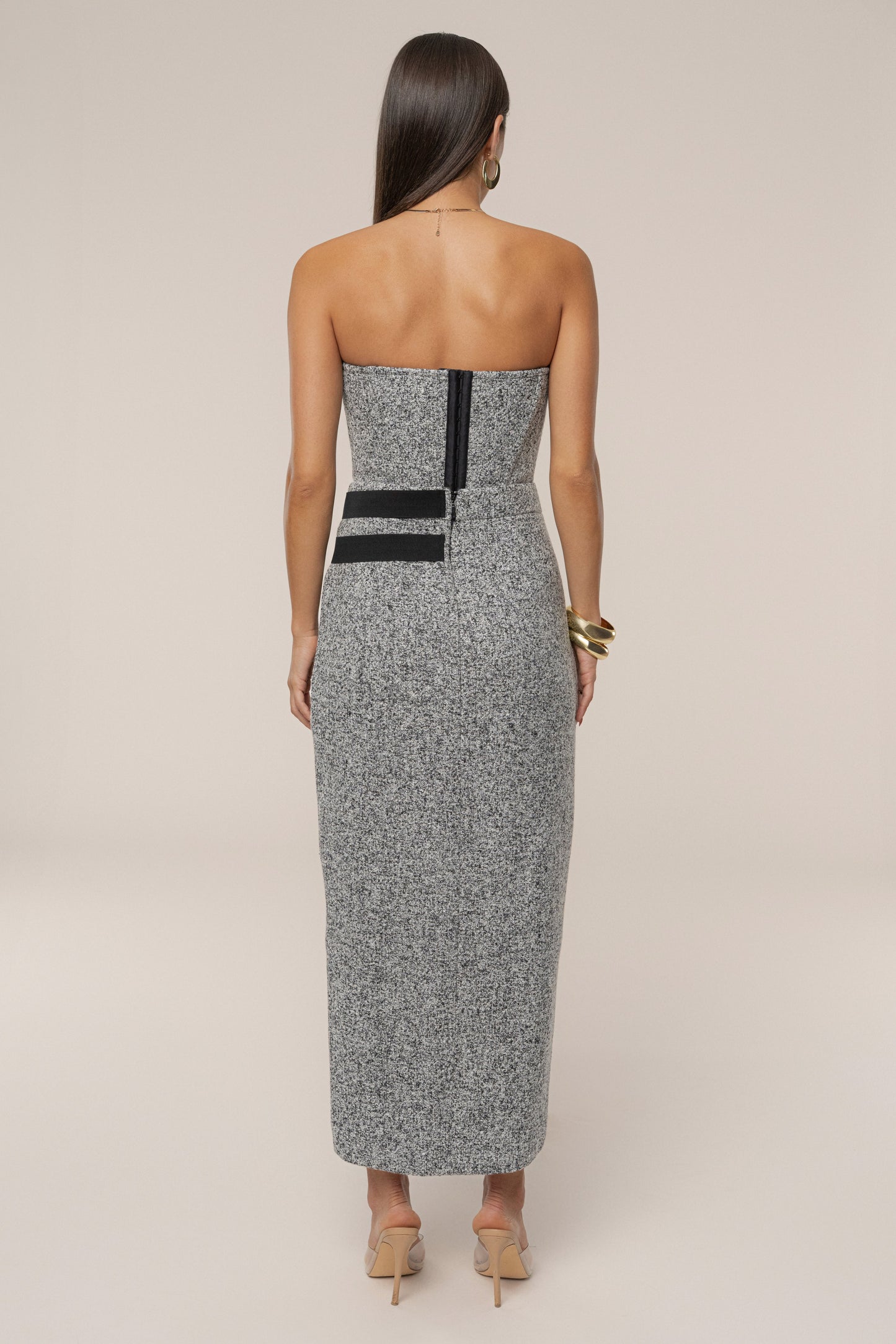 Lt. Grey Gisele Tweed Slit Skirt JLUXLABEL