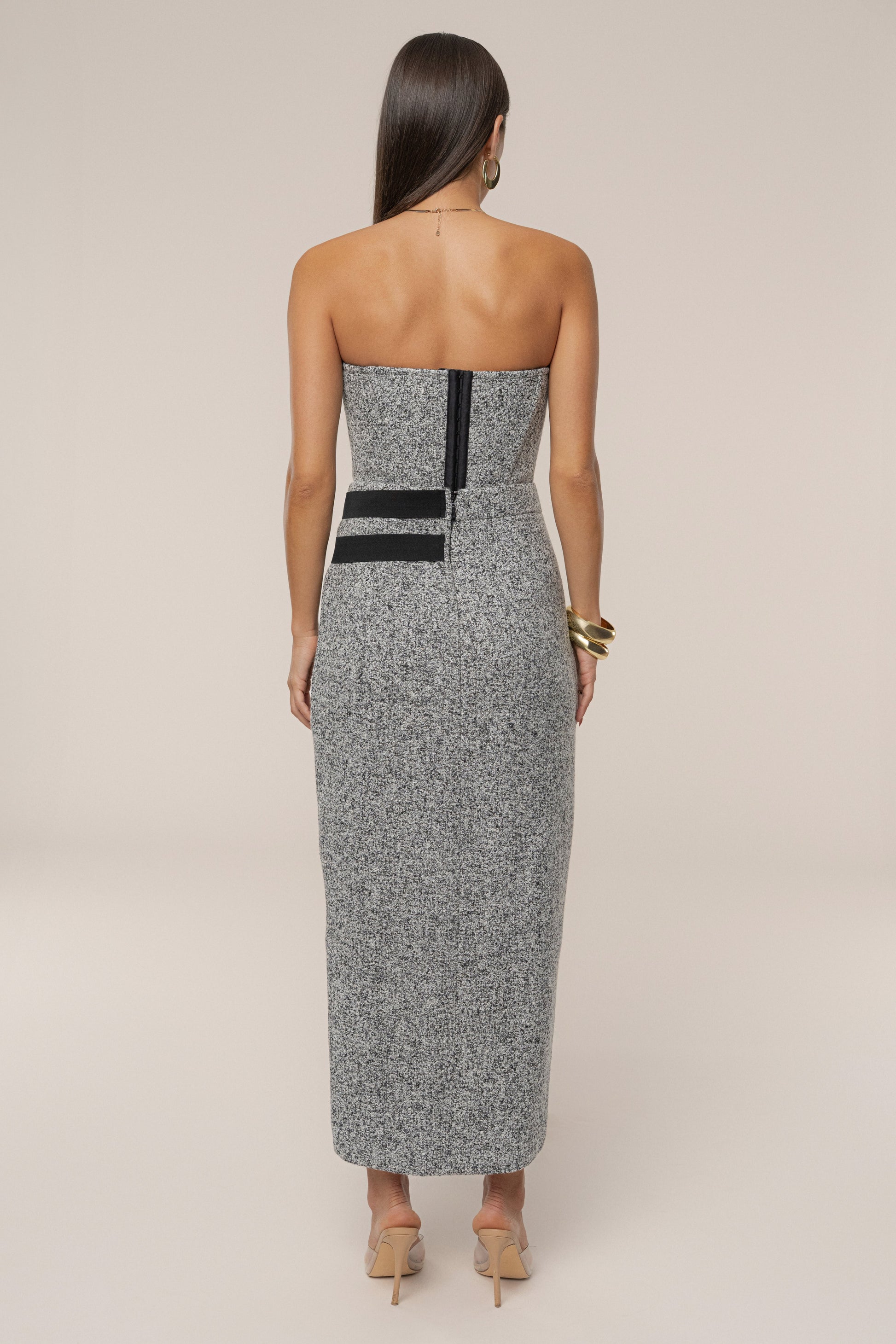 Lt. Grey Gisele Tweed Slit Skirt JLUXLABEL