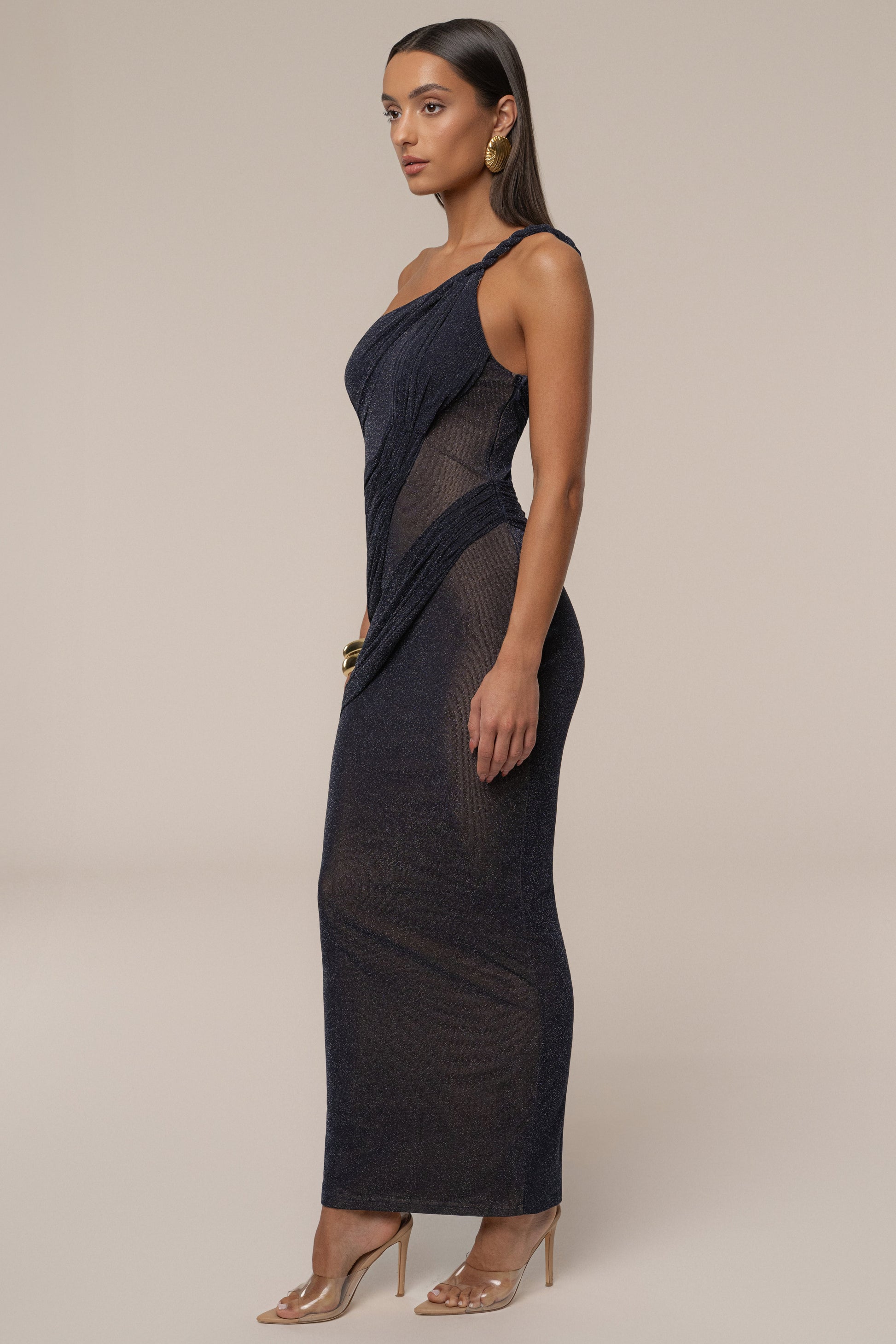 Navy Alari One Shoulder Maxi Dress JLUXLABEL