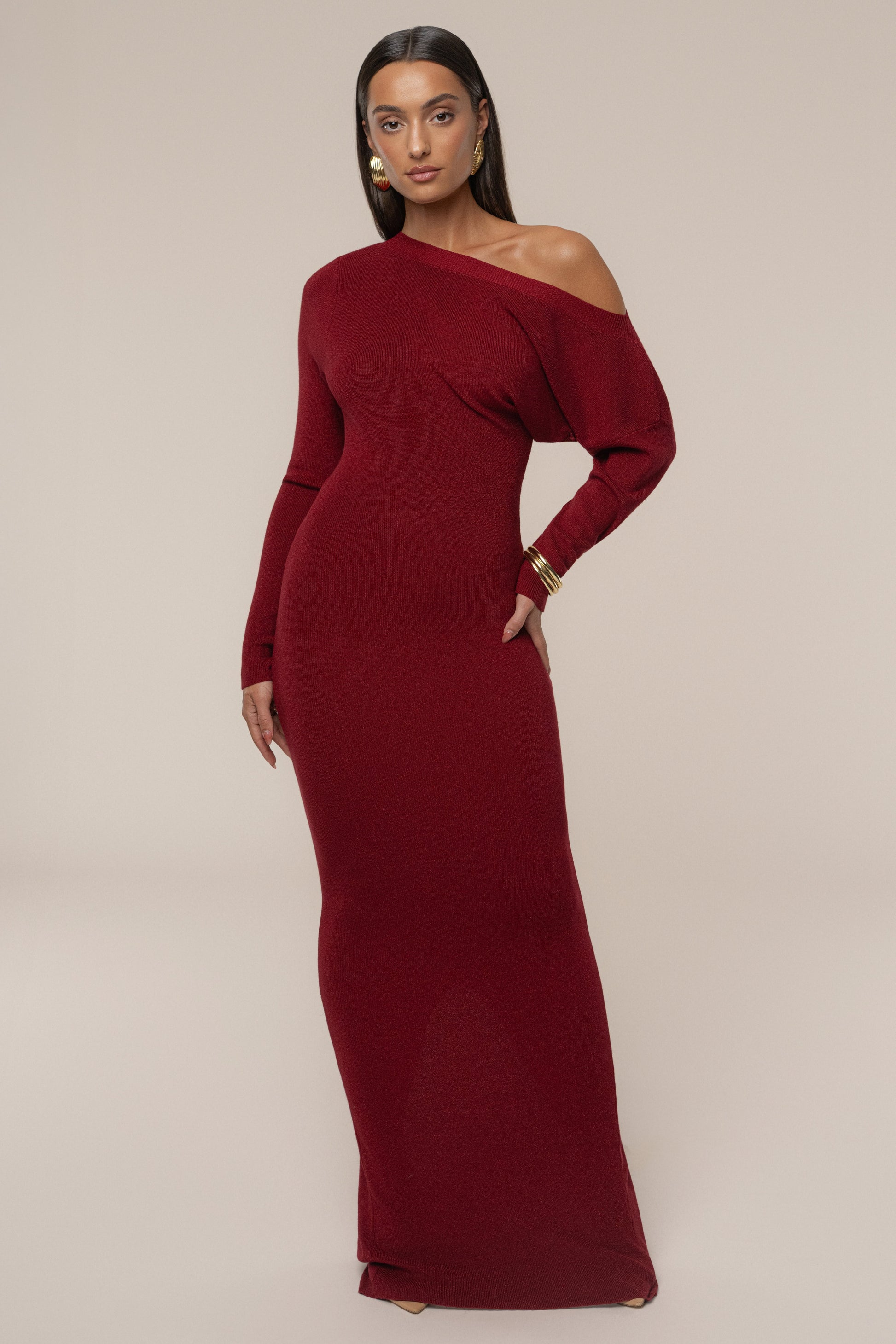 Red Night Shimmers Asymmetrical Maxi Dress JLUXLABEL