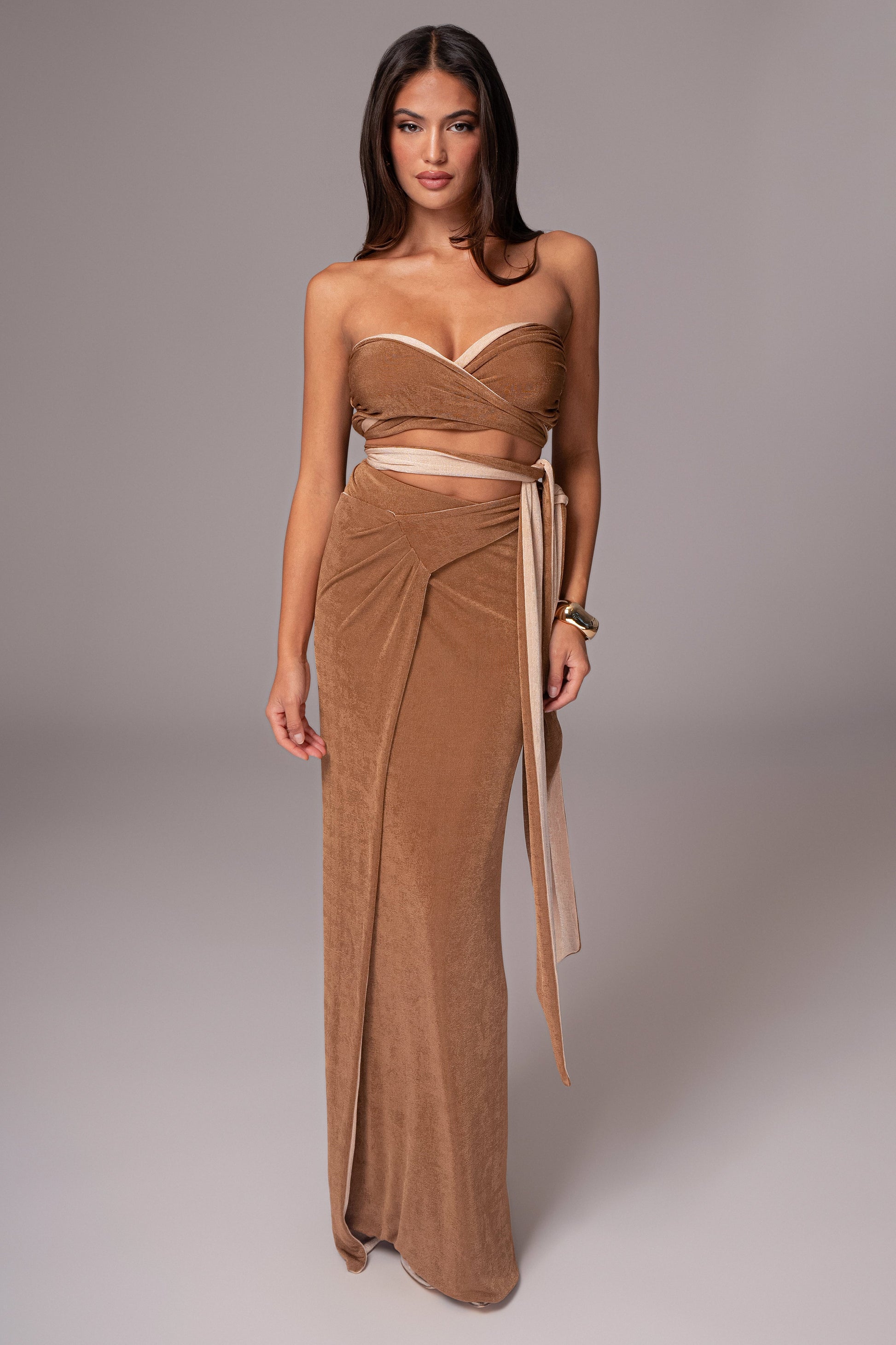 Brown/Beige Venus Reversible Skirt Set JLUXLABEL
