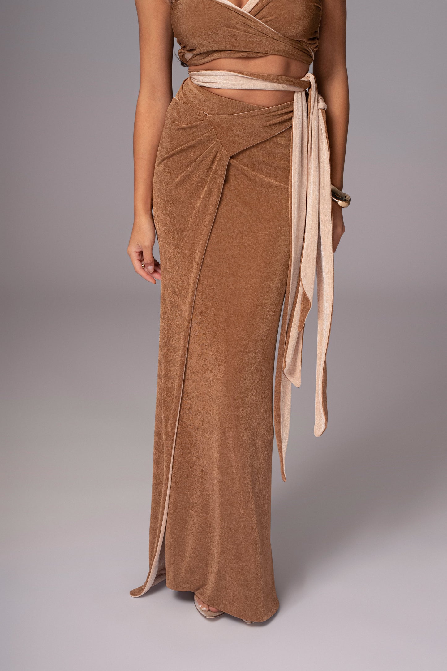 Brown/Beige Venus Reversible Skirt Set JLUXLABEL