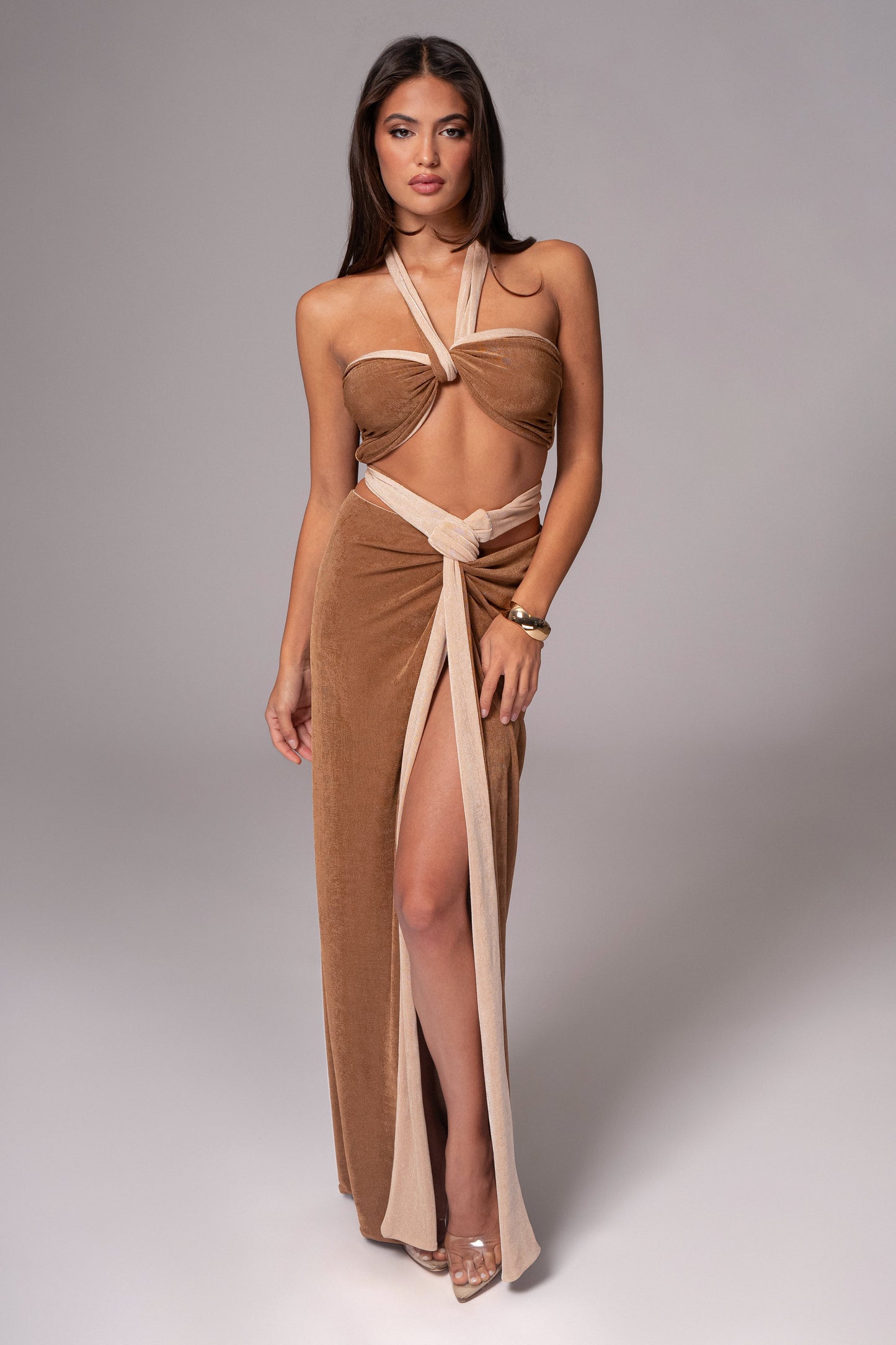 Brown/Beige Venus Reversible Skirt Set JLUXLABEL