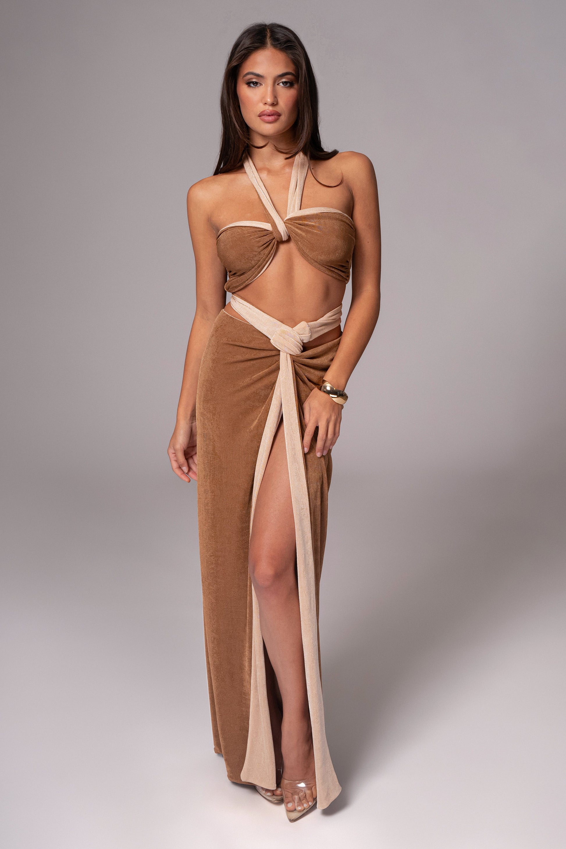 Brown/Beige Venus Reversible Skirt Set JLUXLABEL