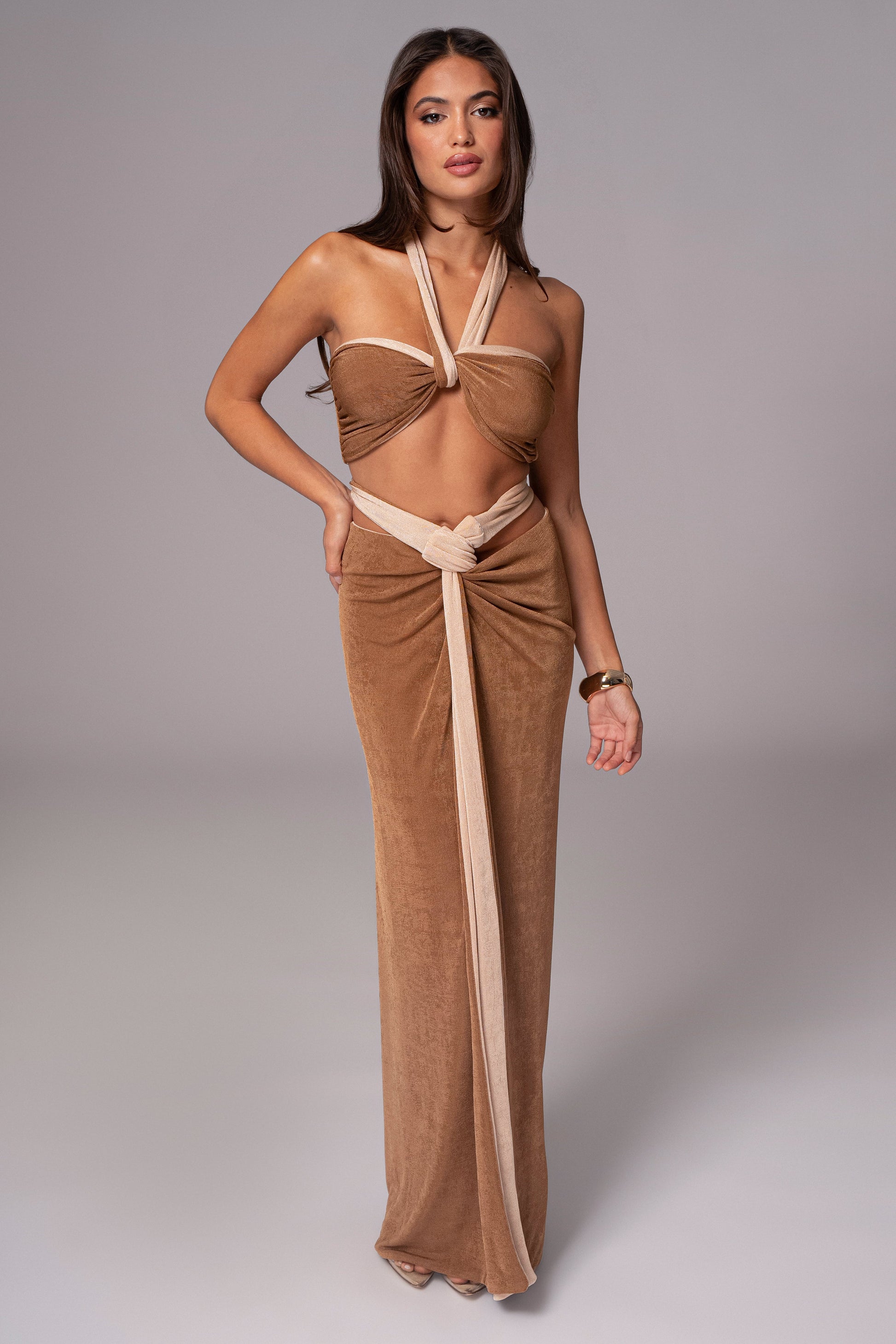 Brown/Beige Venus Reversible Skirt Set JLUXLABEL