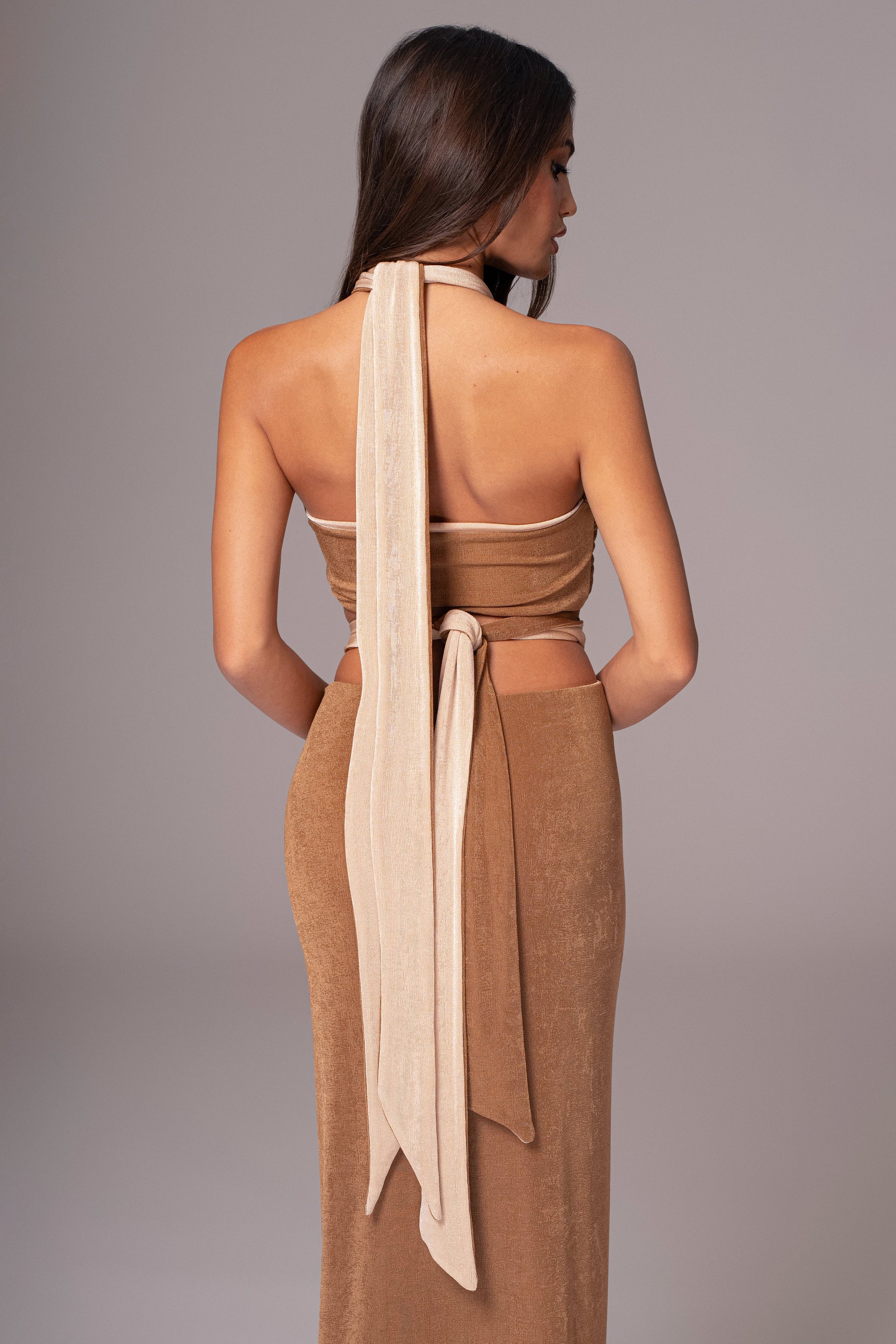 Brown/Beige Venus Reversible Skirt Set JLUXLABEL