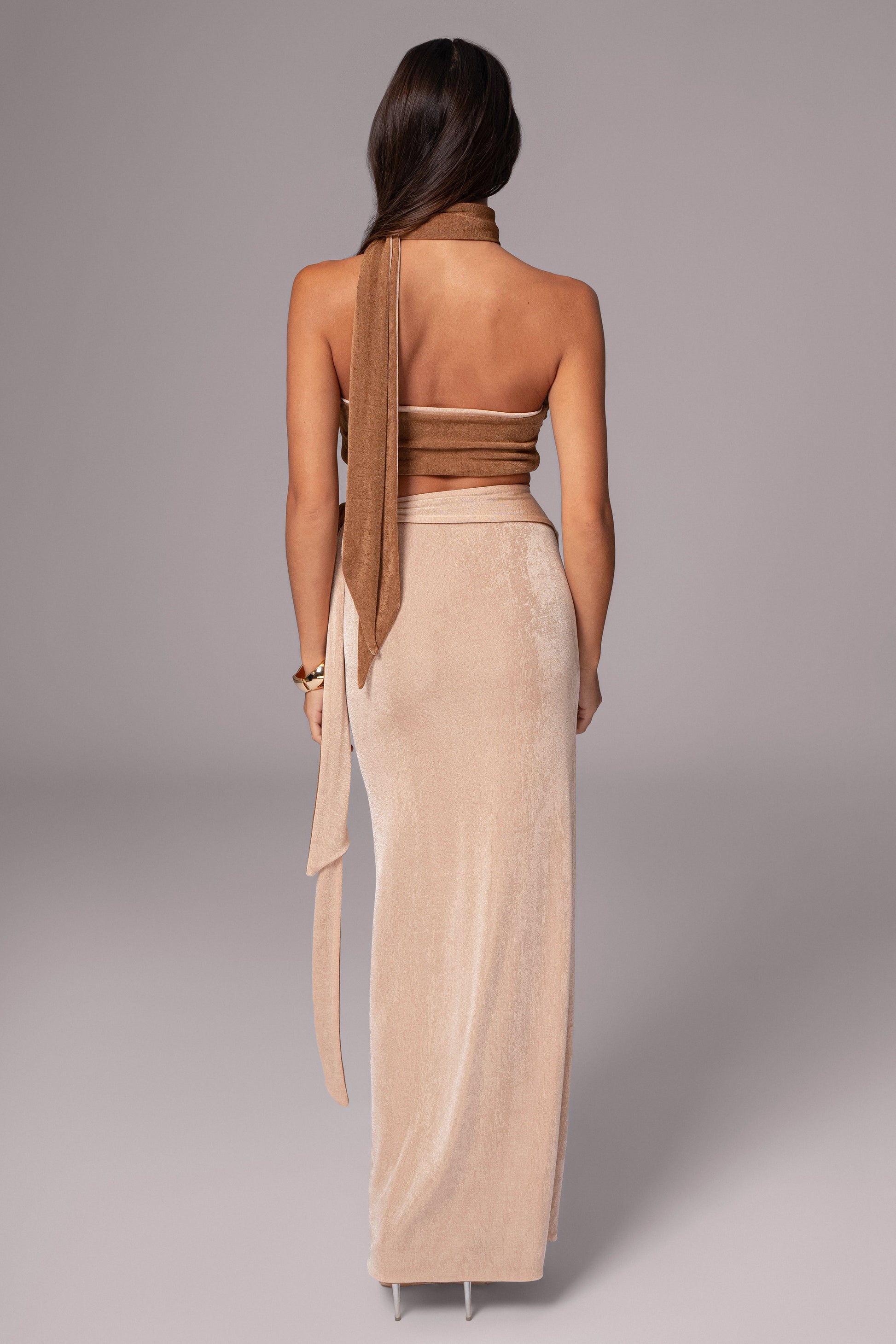 Brown/Beige Venus Reversible Skirt Set JLUXLABEL