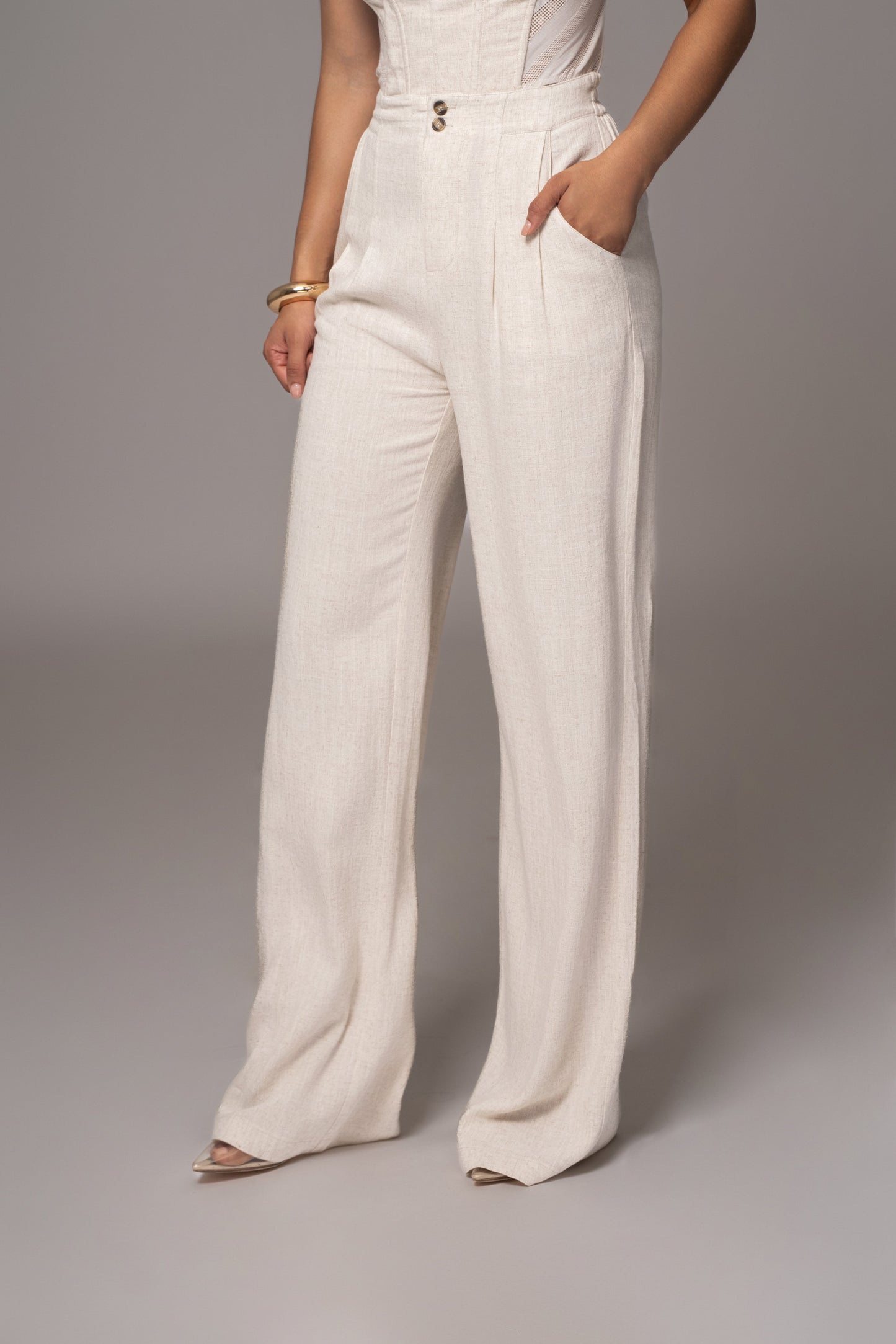 Beige Thea Linen Pants JLUXLABEL