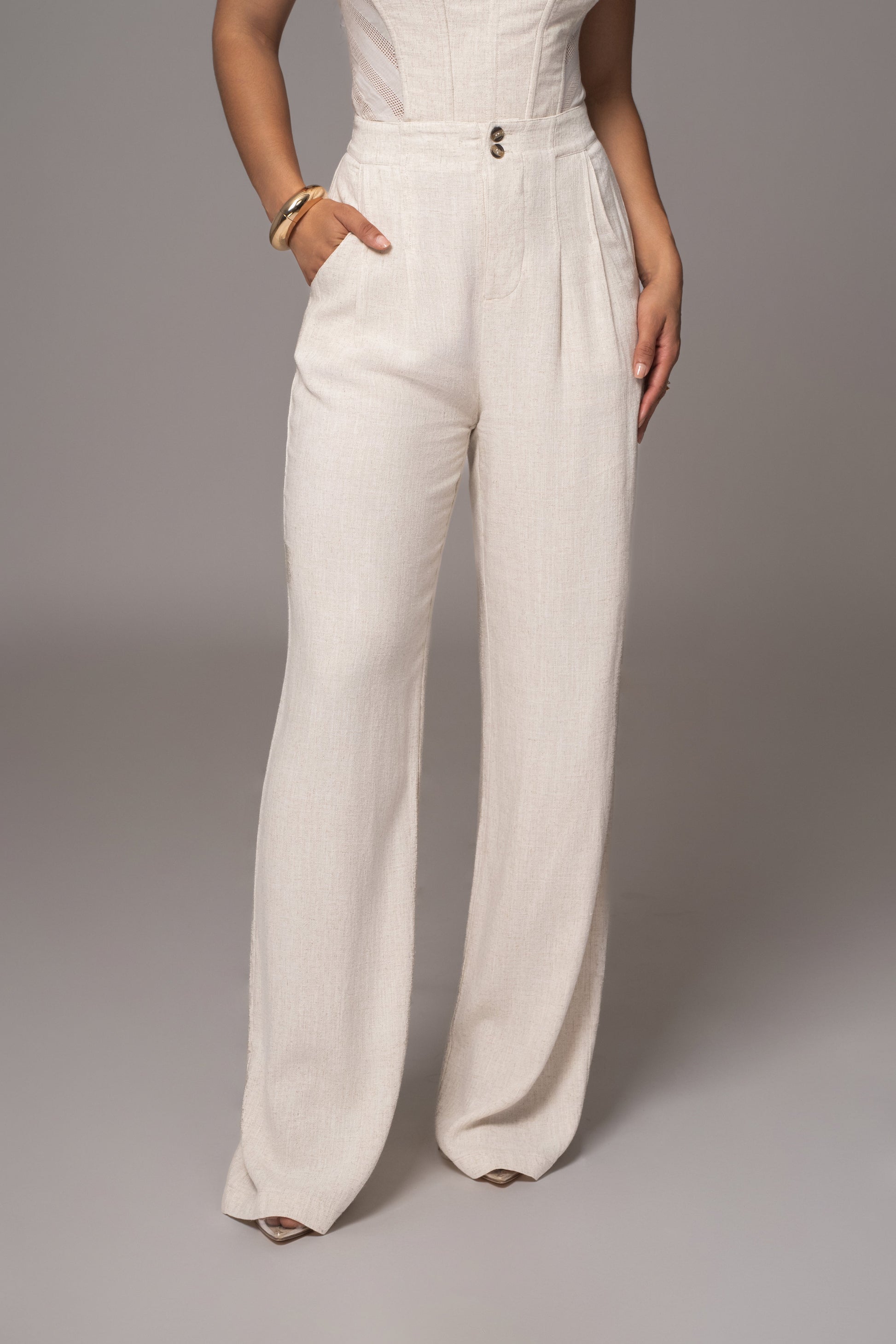 Beige Thea Linen Pants JLUXLABEL