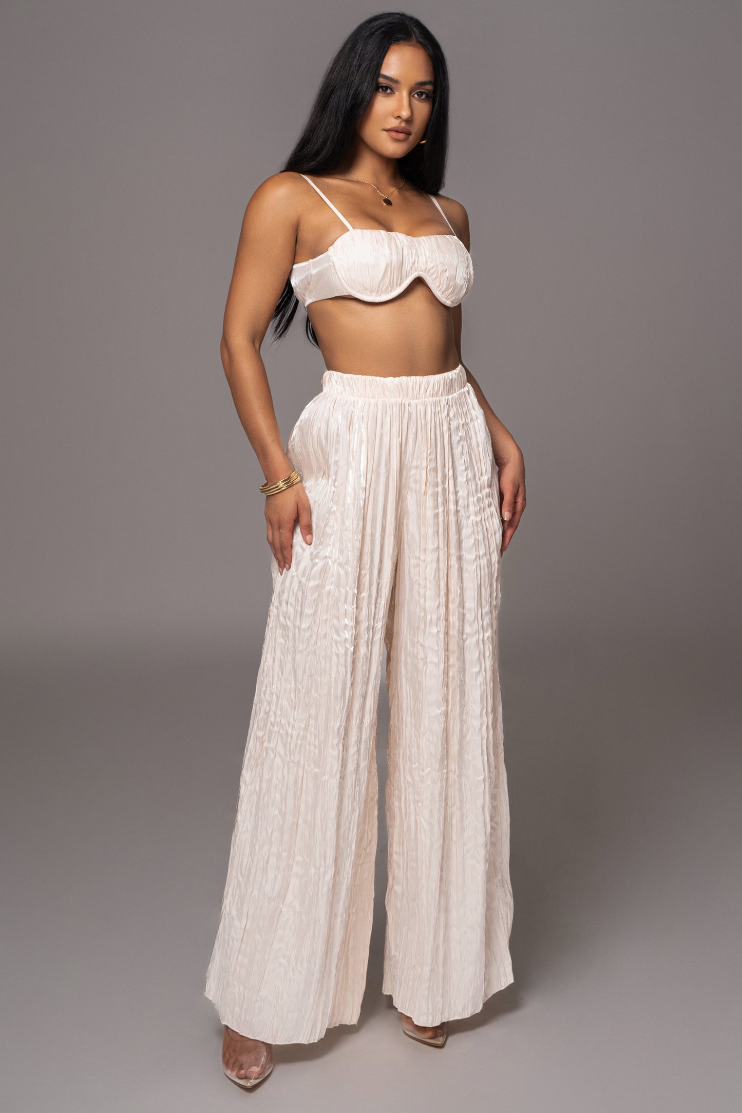 Cream Let's Get Away Satin Pant Set JLUXLABEL