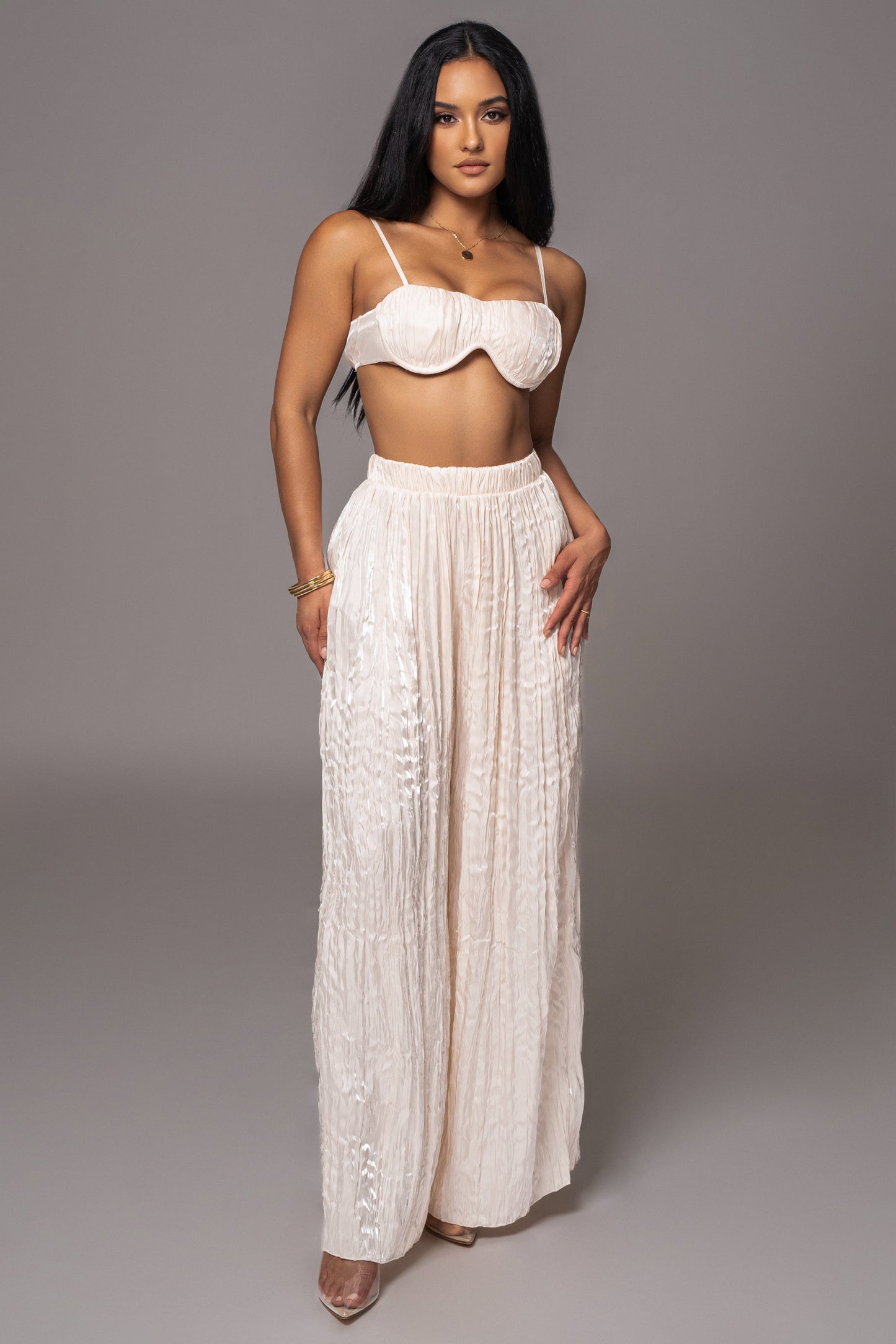 Cream Let's Get Away Satin Pant Set JLUXLABEL