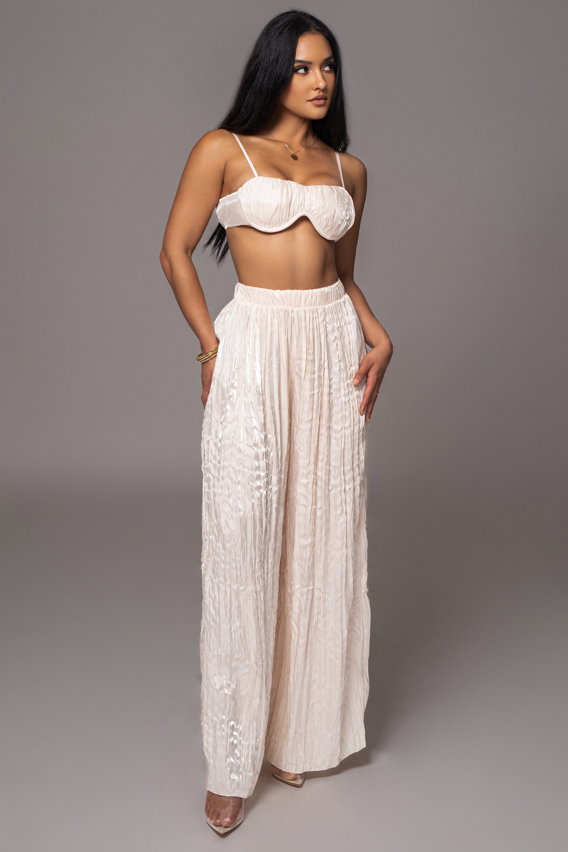 Cream Let's Get Away Satin Pant Set JLUXLABEL