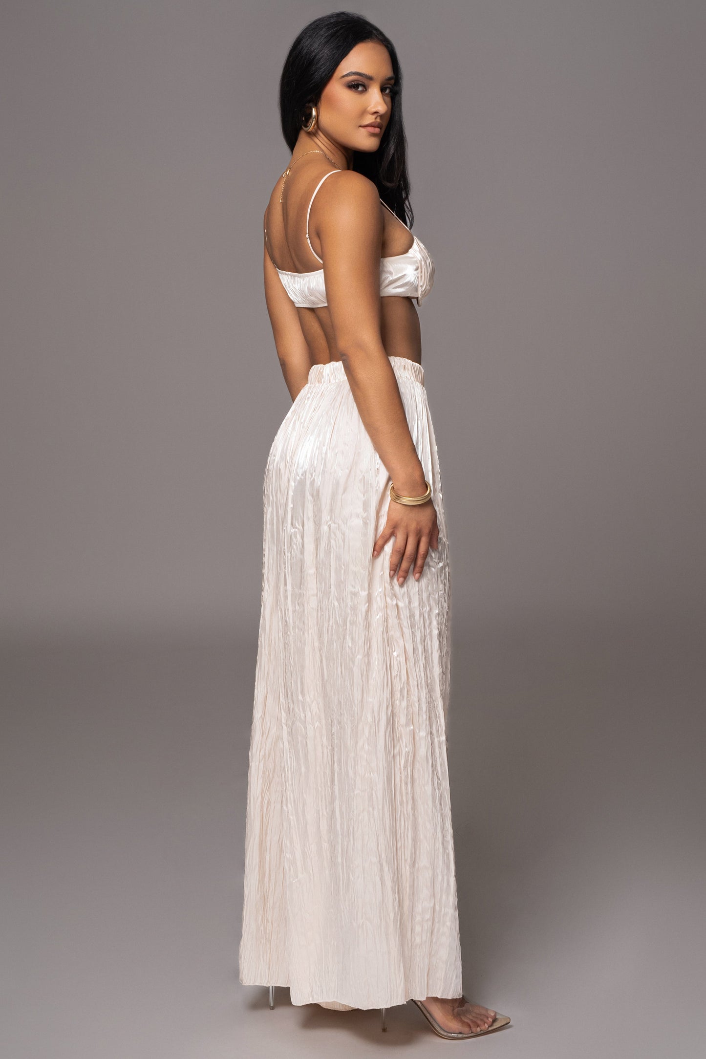 Cream Let's Get Away Satin Pant Set JLUXLABEL