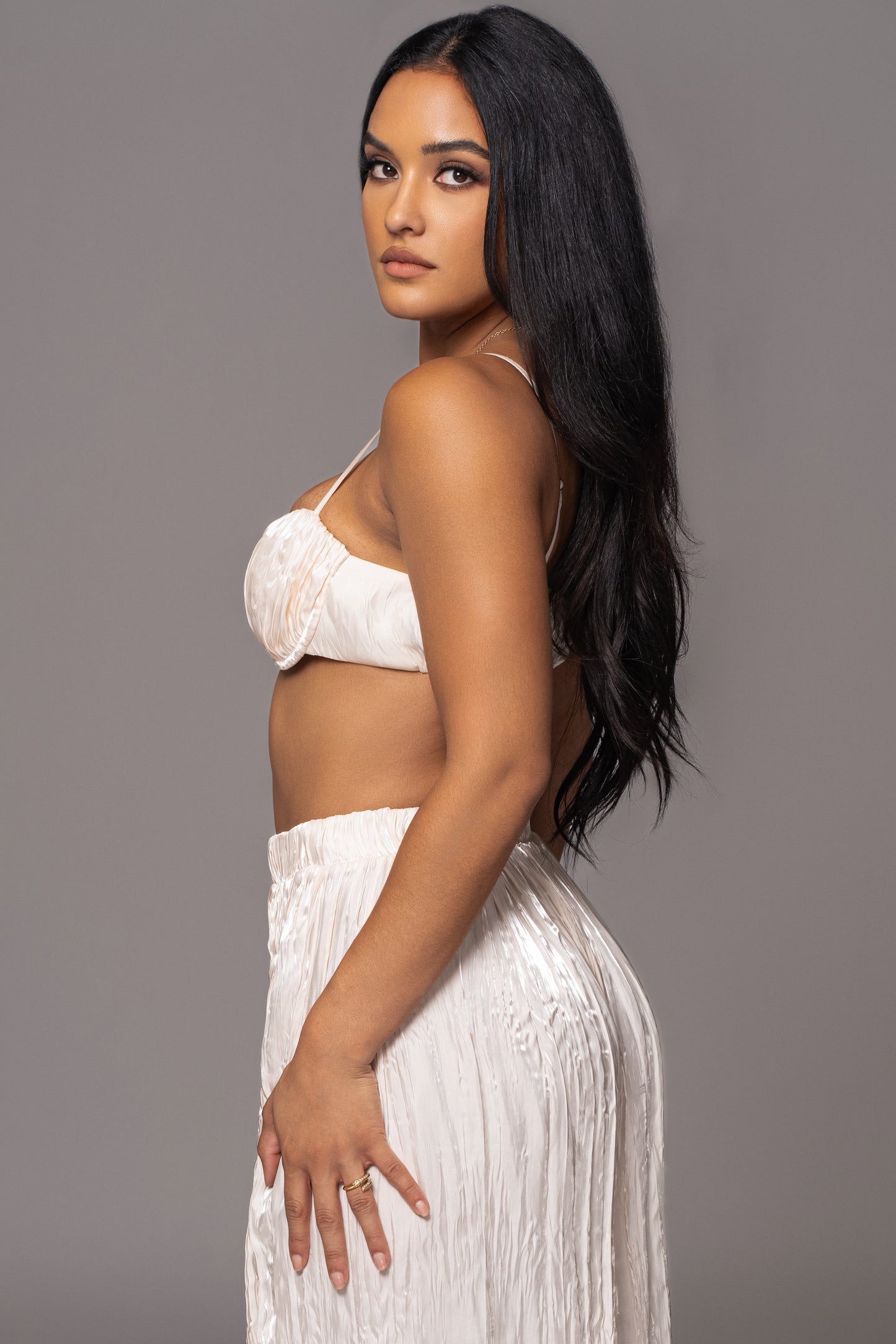 Cream Let's Get Away Satin Pant Set JLUXLABEL