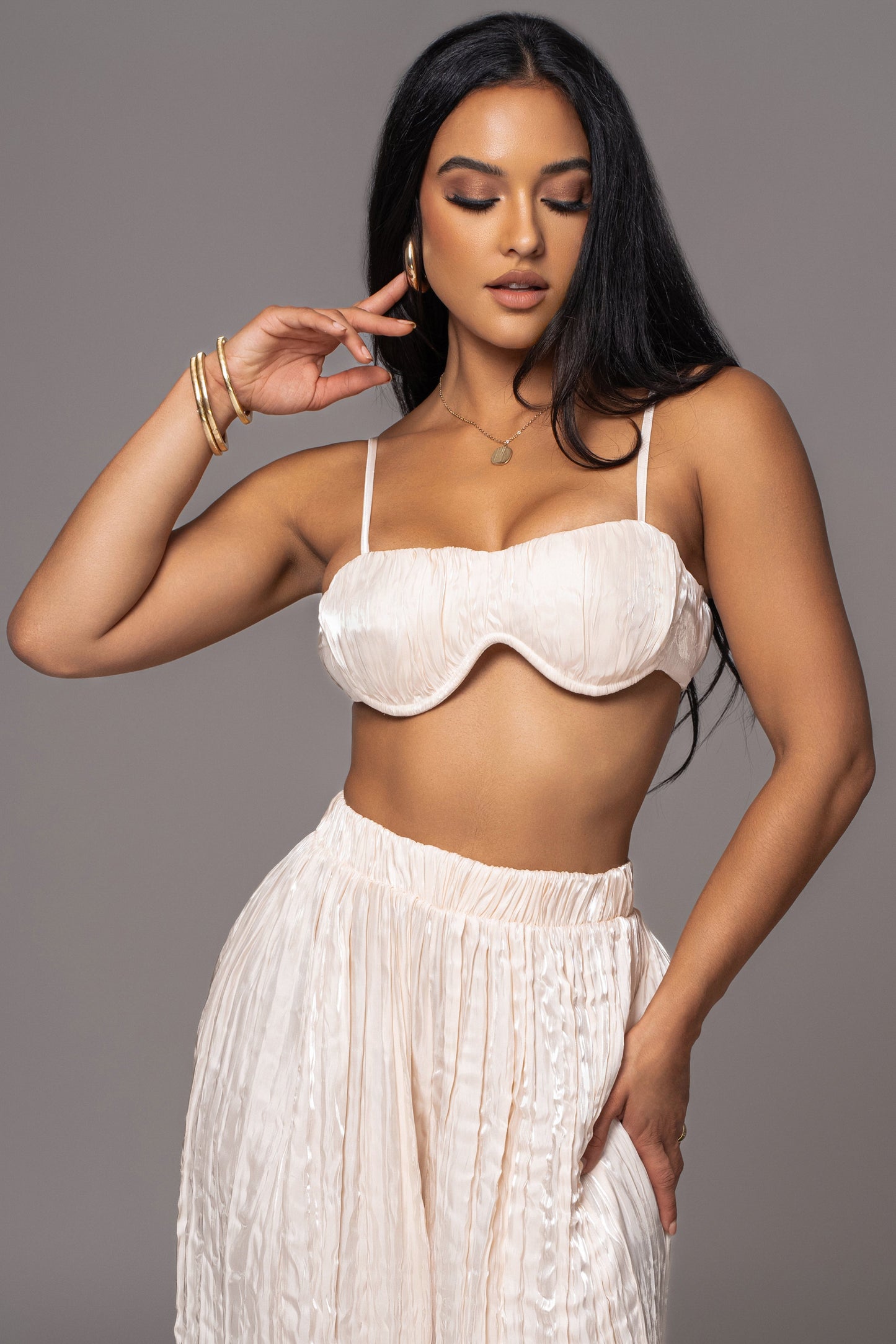 Cream Let's Get Away Satin Pant Set JLUXLABEL
