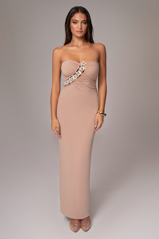 Beige Clarisse One Shoulder Dress JLUXLABEL