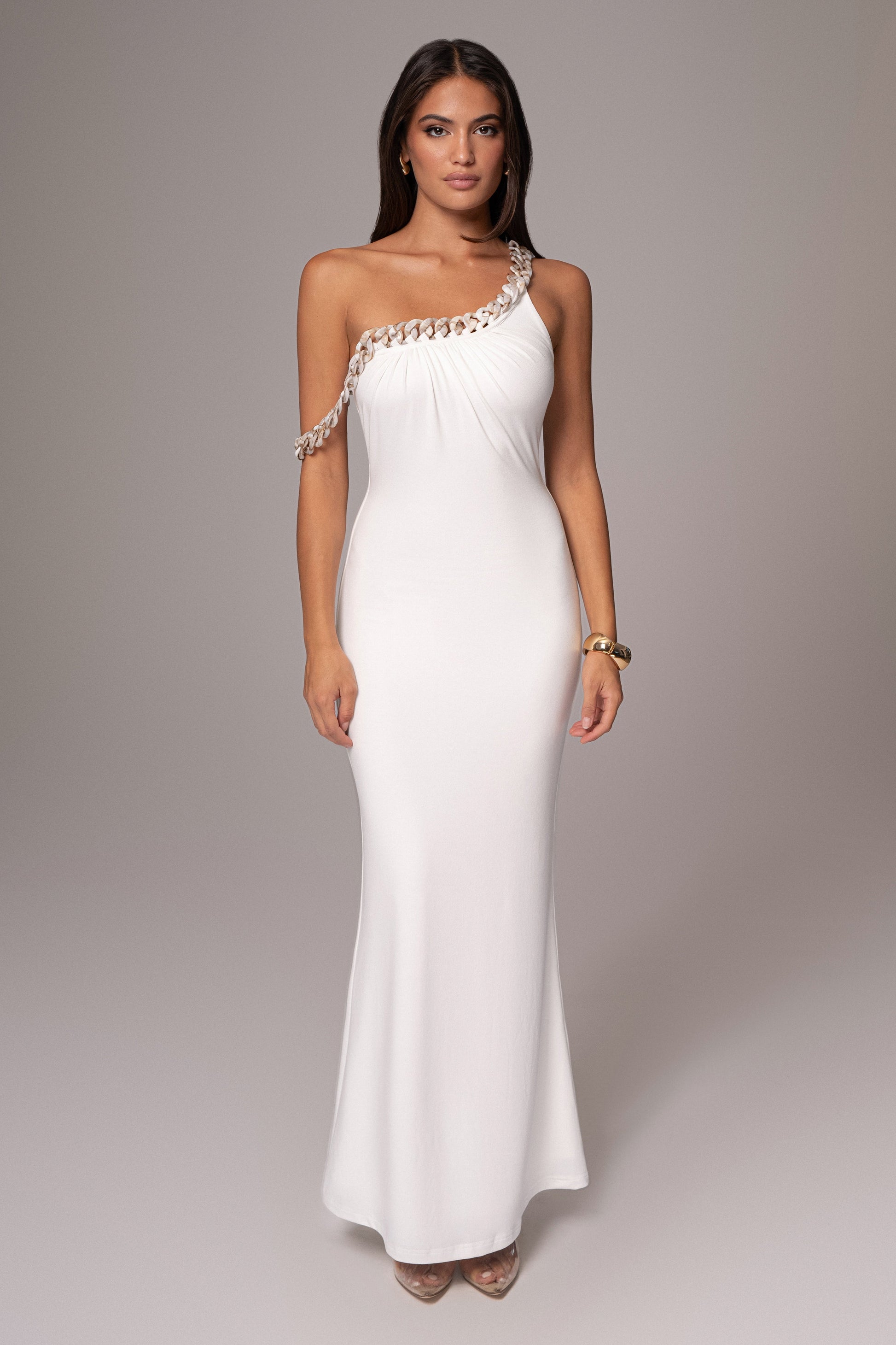 White Monette Asymmetric Dress JLUXLABEL