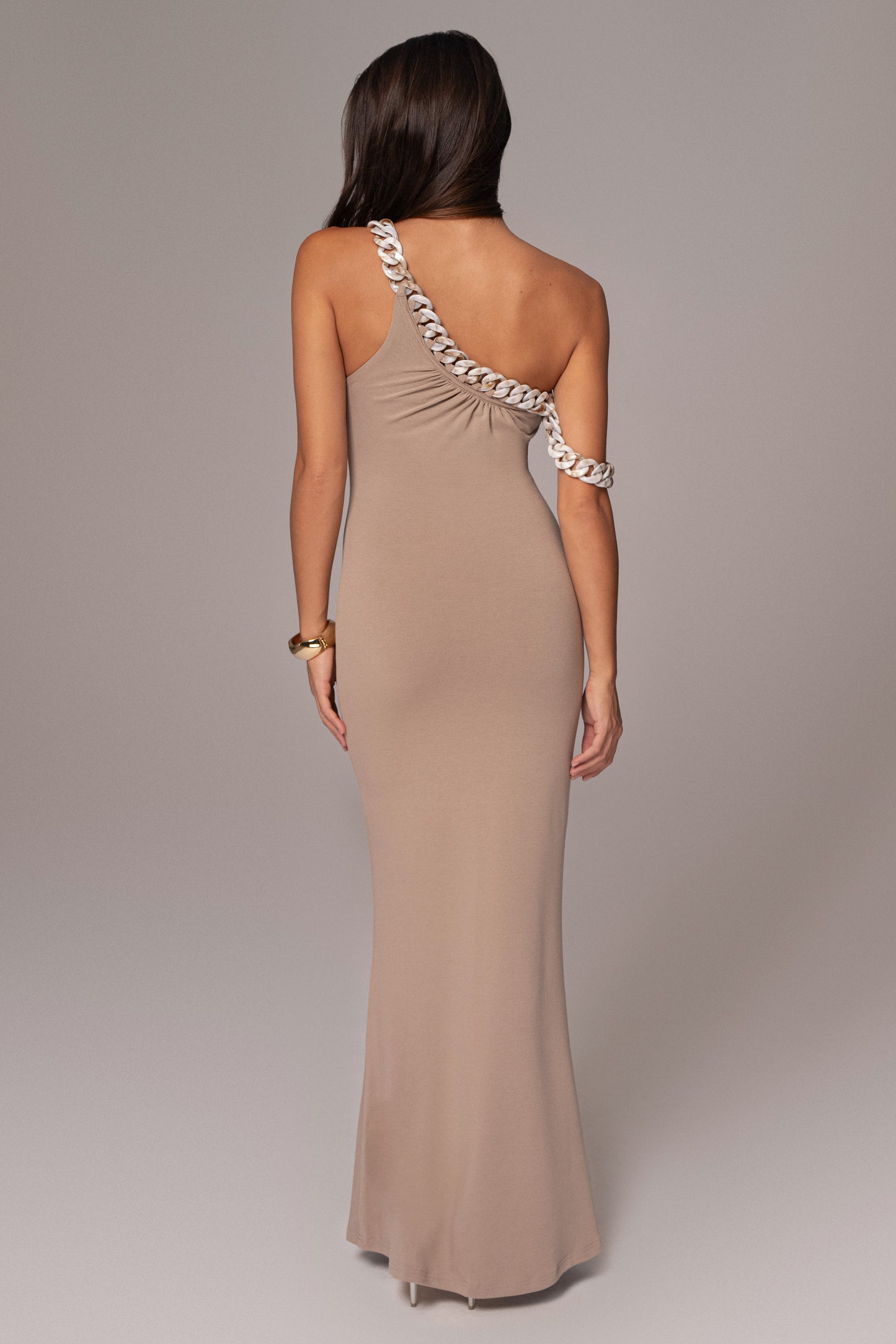 Beige Monette Asymmetric Dress JLUXLABEL