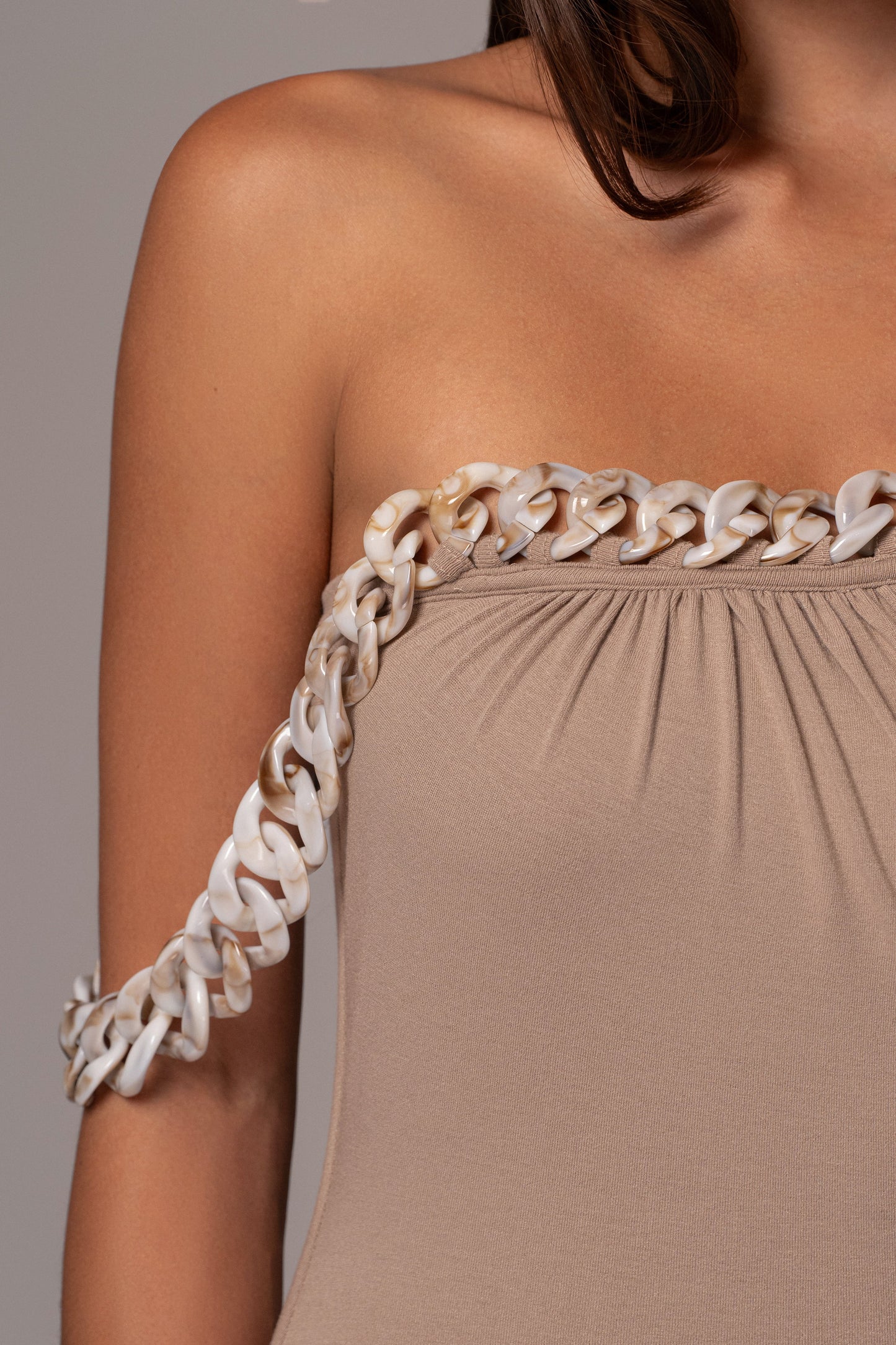 Beige Monette Asymmetric Dress JLUXLABEL
