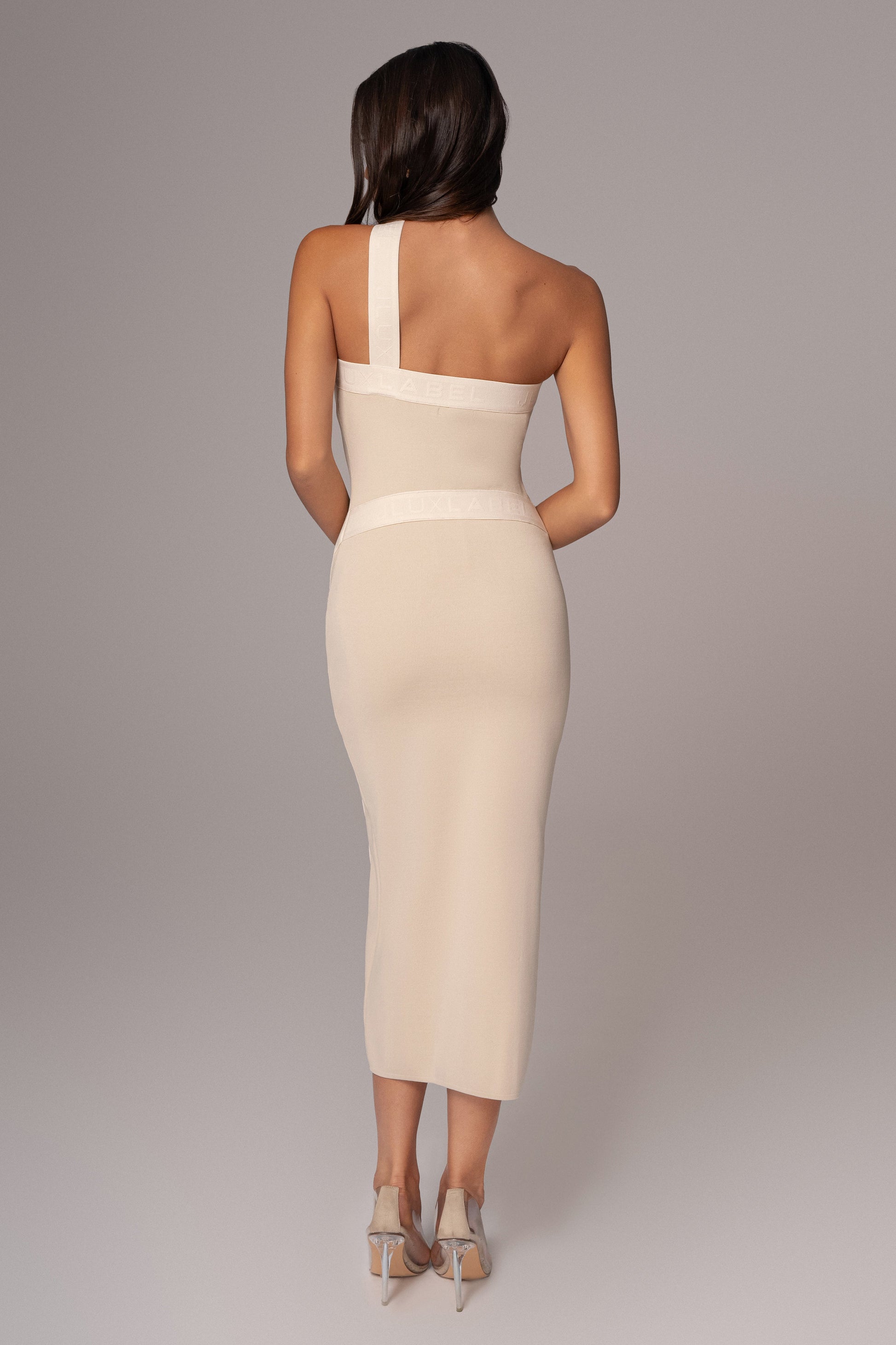 Ivory Ivone Asymmetrical Midi Dress JLUXLABEL