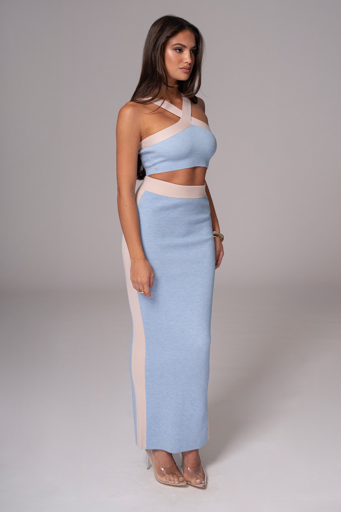 Blue/Beige Heartbreaker Two-Piece Skirt Set JLUXLABEL