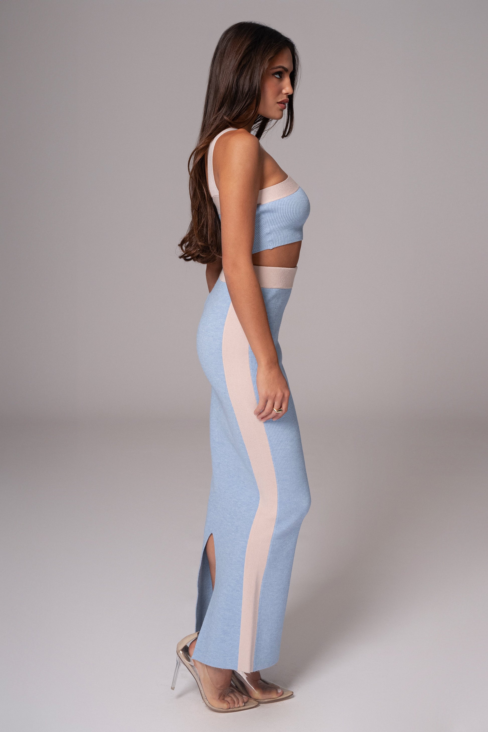 Blue/Beige Heartbreaker Two-Piece Skirt Set JLUXLABEL