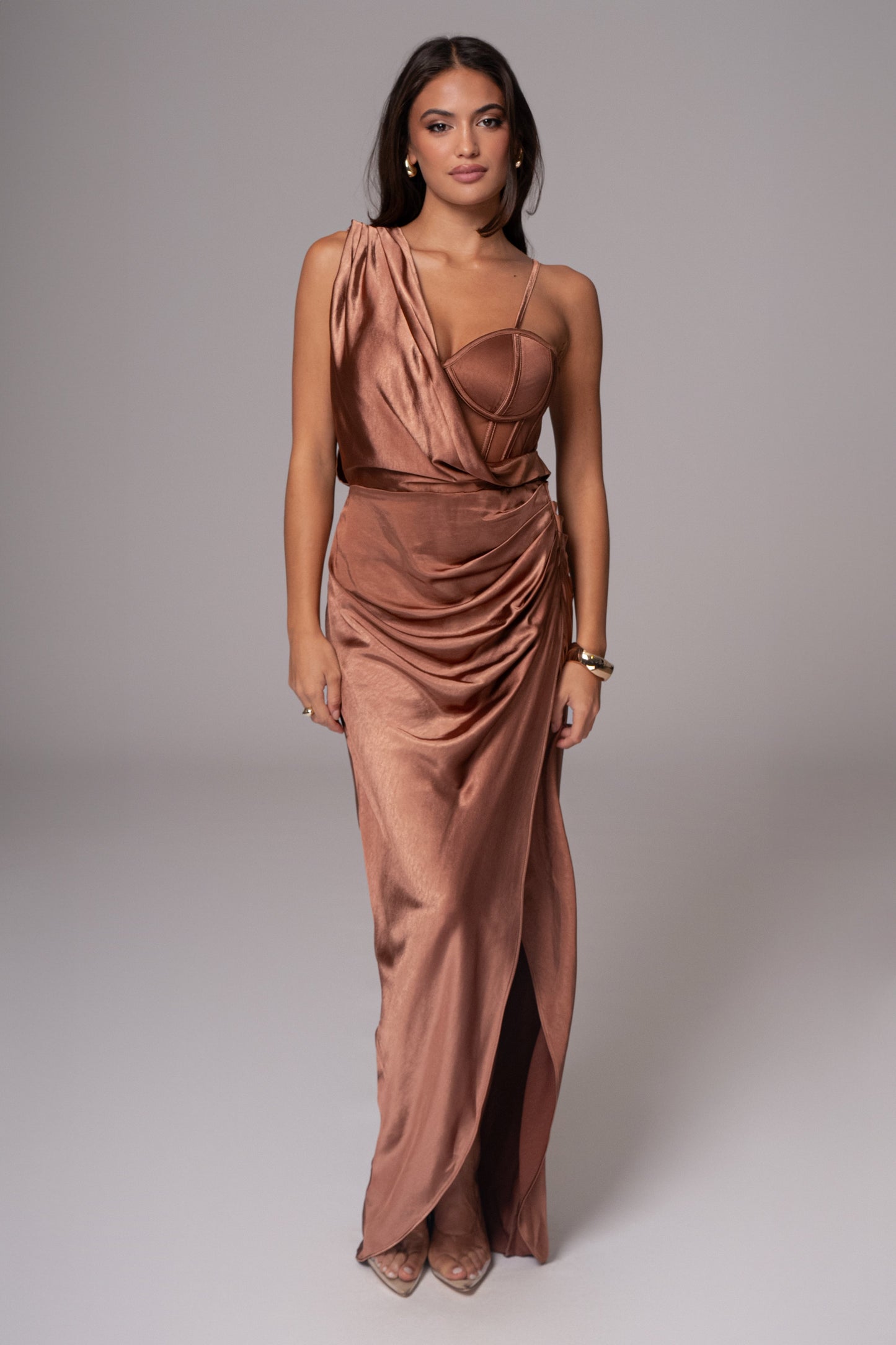 Chocolate Anastacia Drape Maxi Dress JLUXLABEL