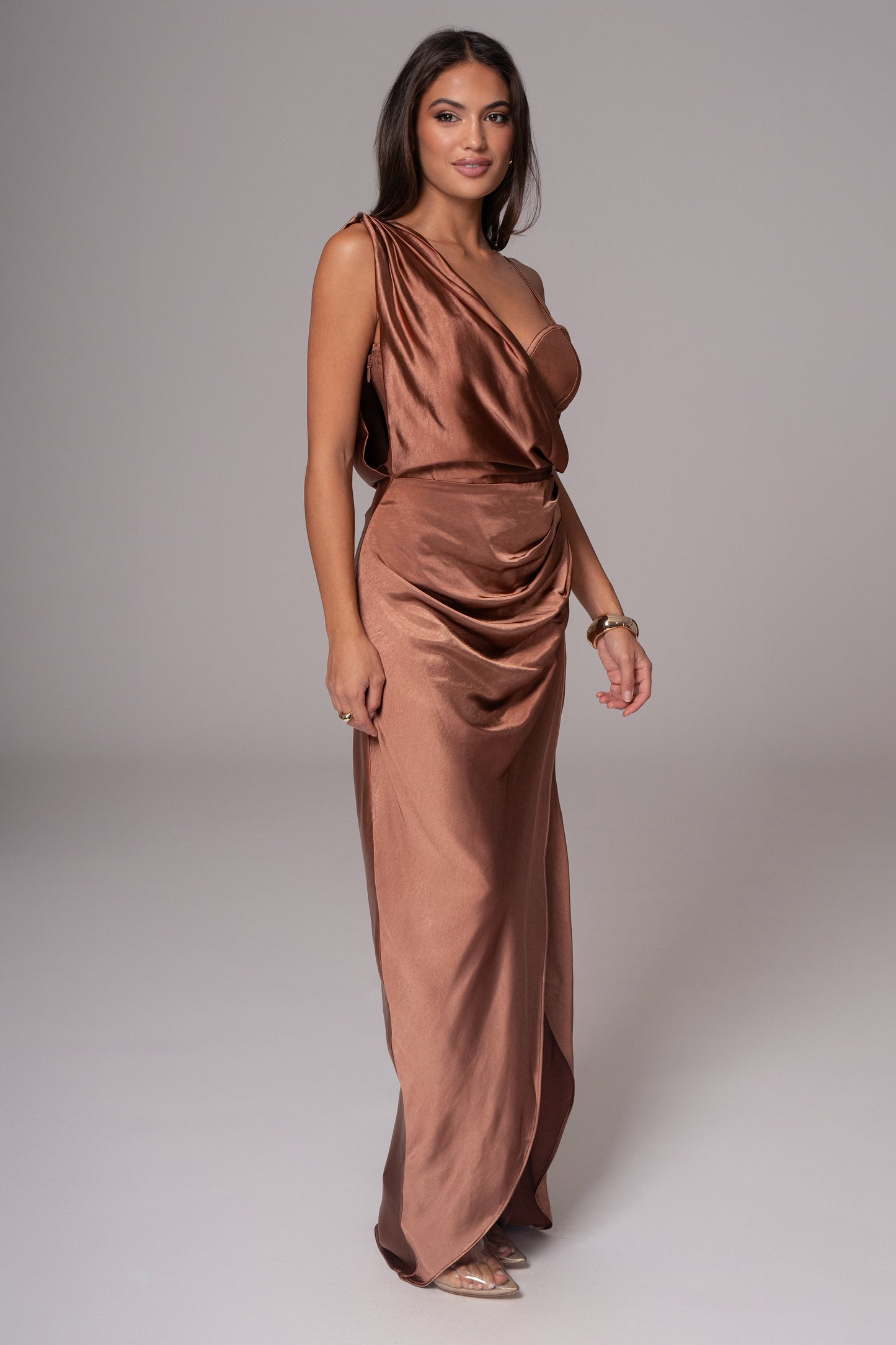 Chocolate Anastacia Drape Maxi Dress JLUXLABEL