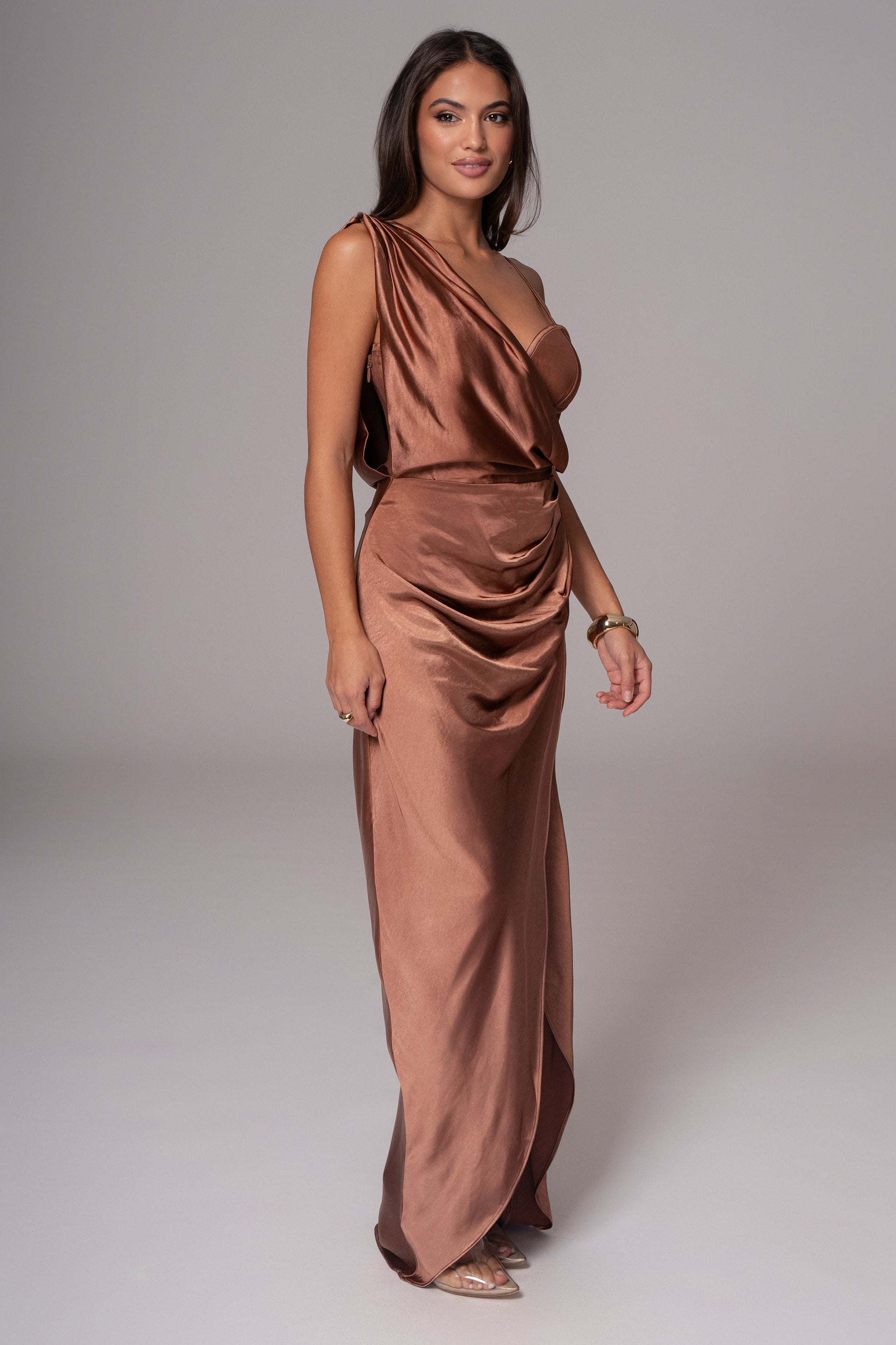 Chocolate Anastacia Drape Maxi Dress JLUXLABEL