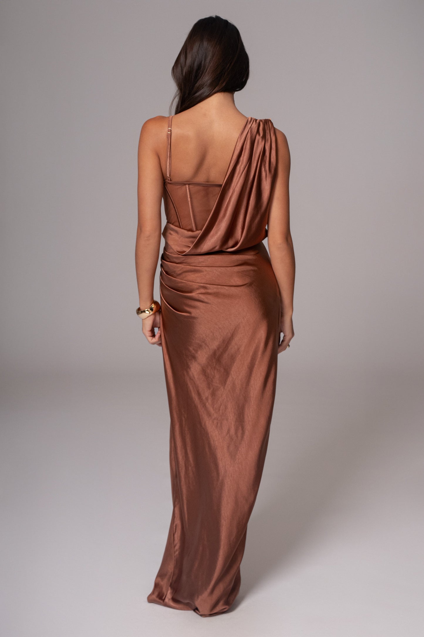 Chocolate Anastacia Drape Maxi Dress JLUXLABEL