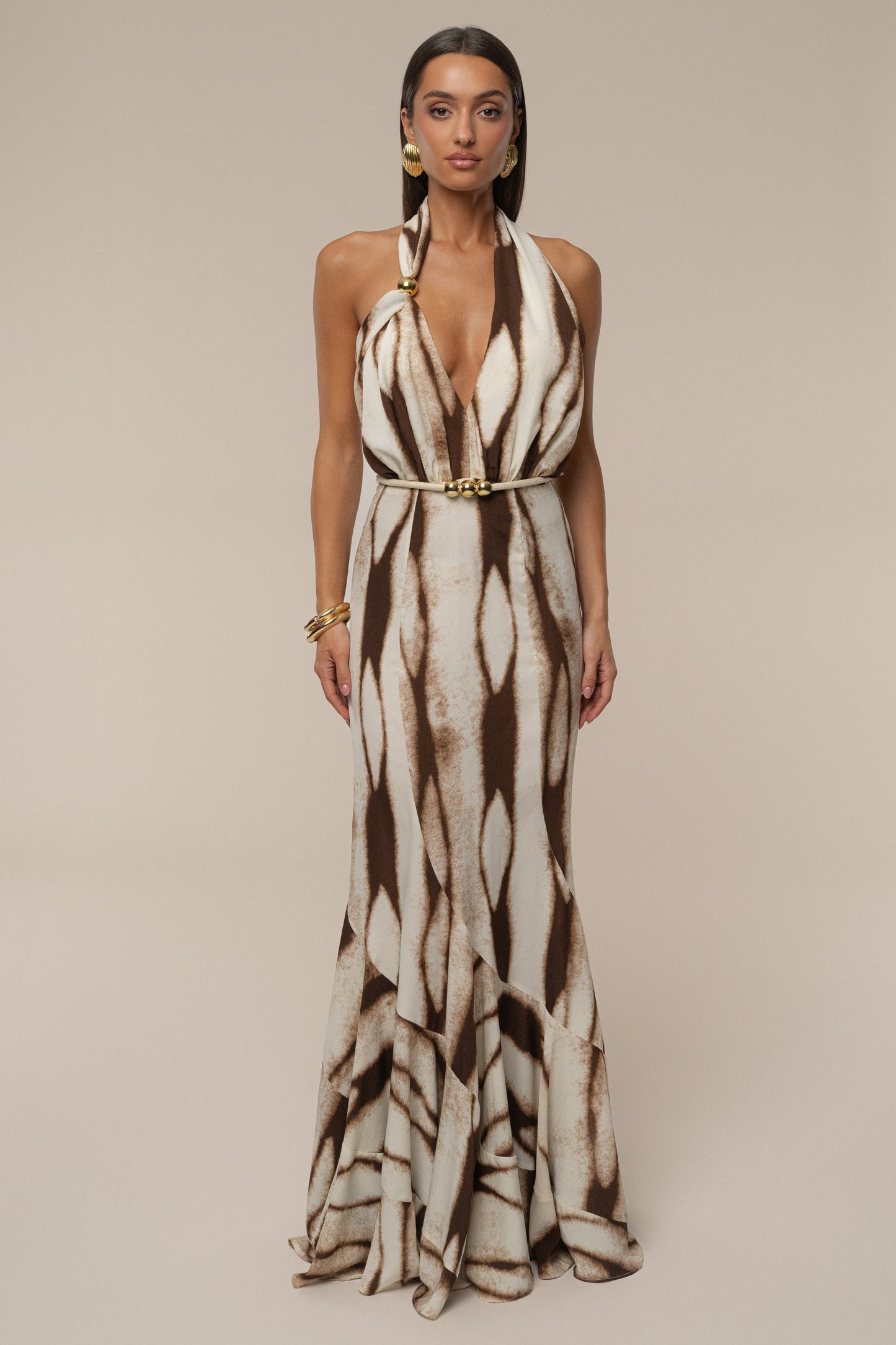 Ivory Desert Glow Flared Maxi Dress JLUXLABEL