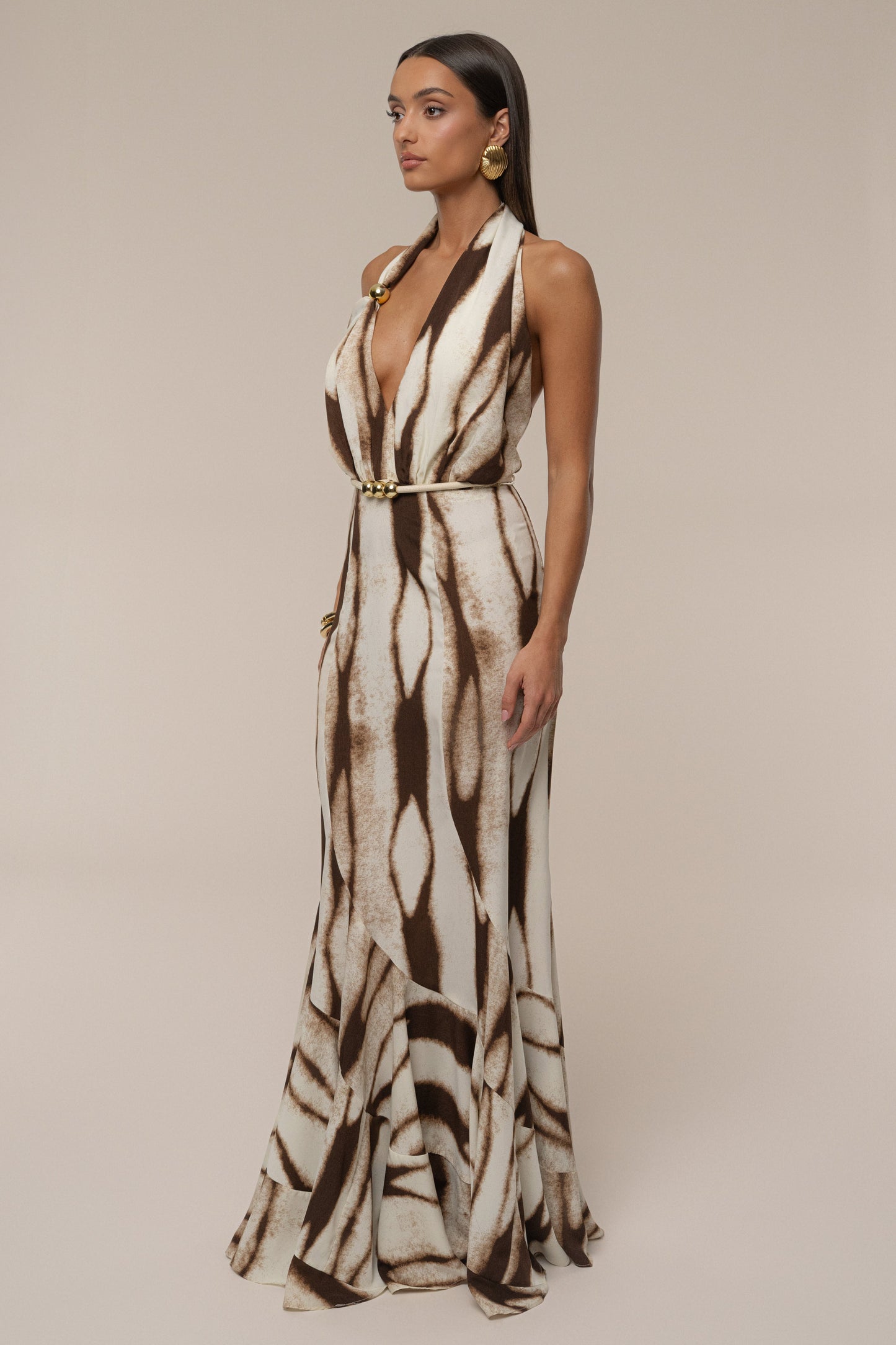 Ivory Desert Glow Flared Maxi Dress JLUXLABEL