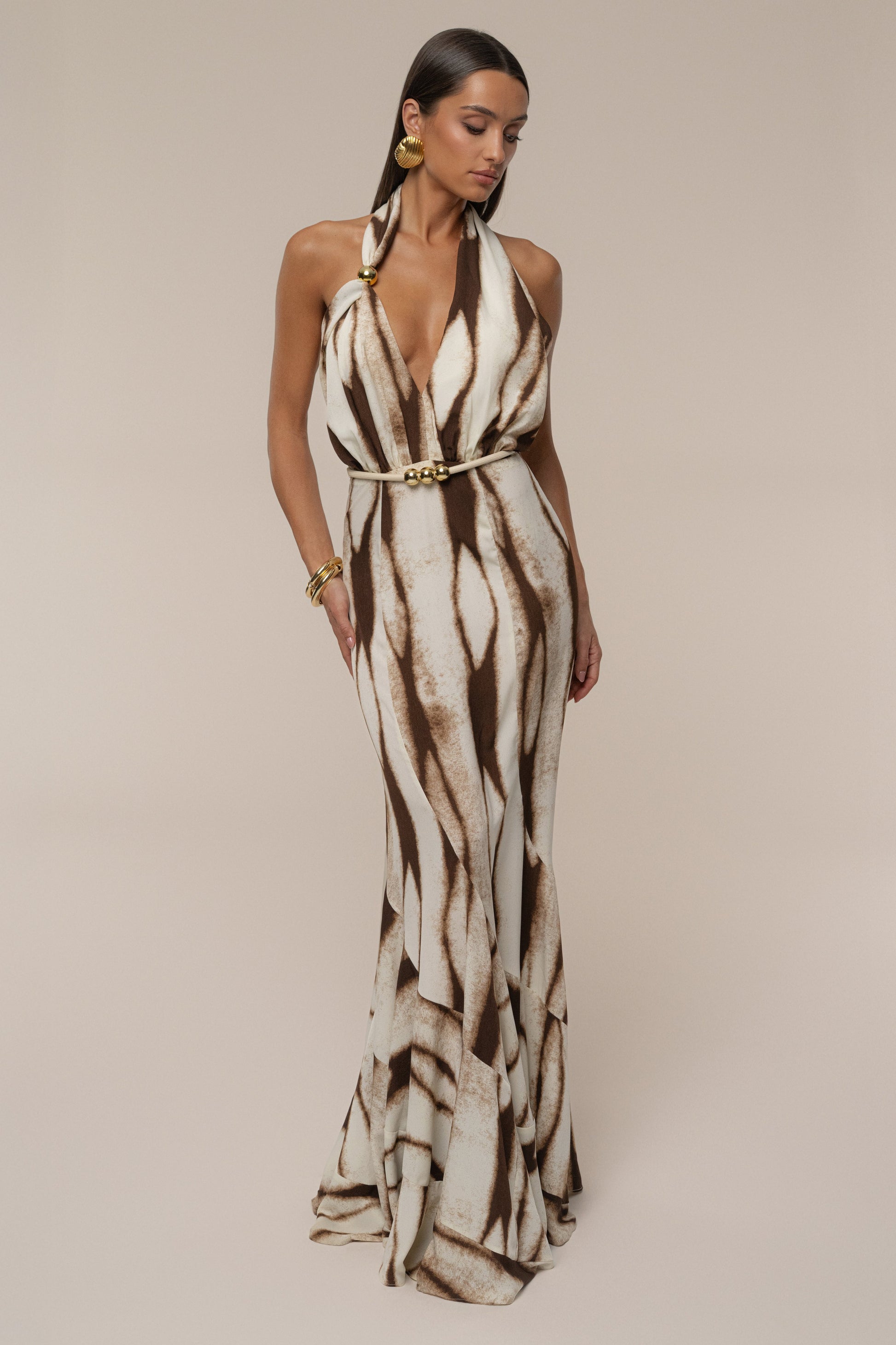 Ivory Desert Glow Flared Maxi Dress JLUXLABEL