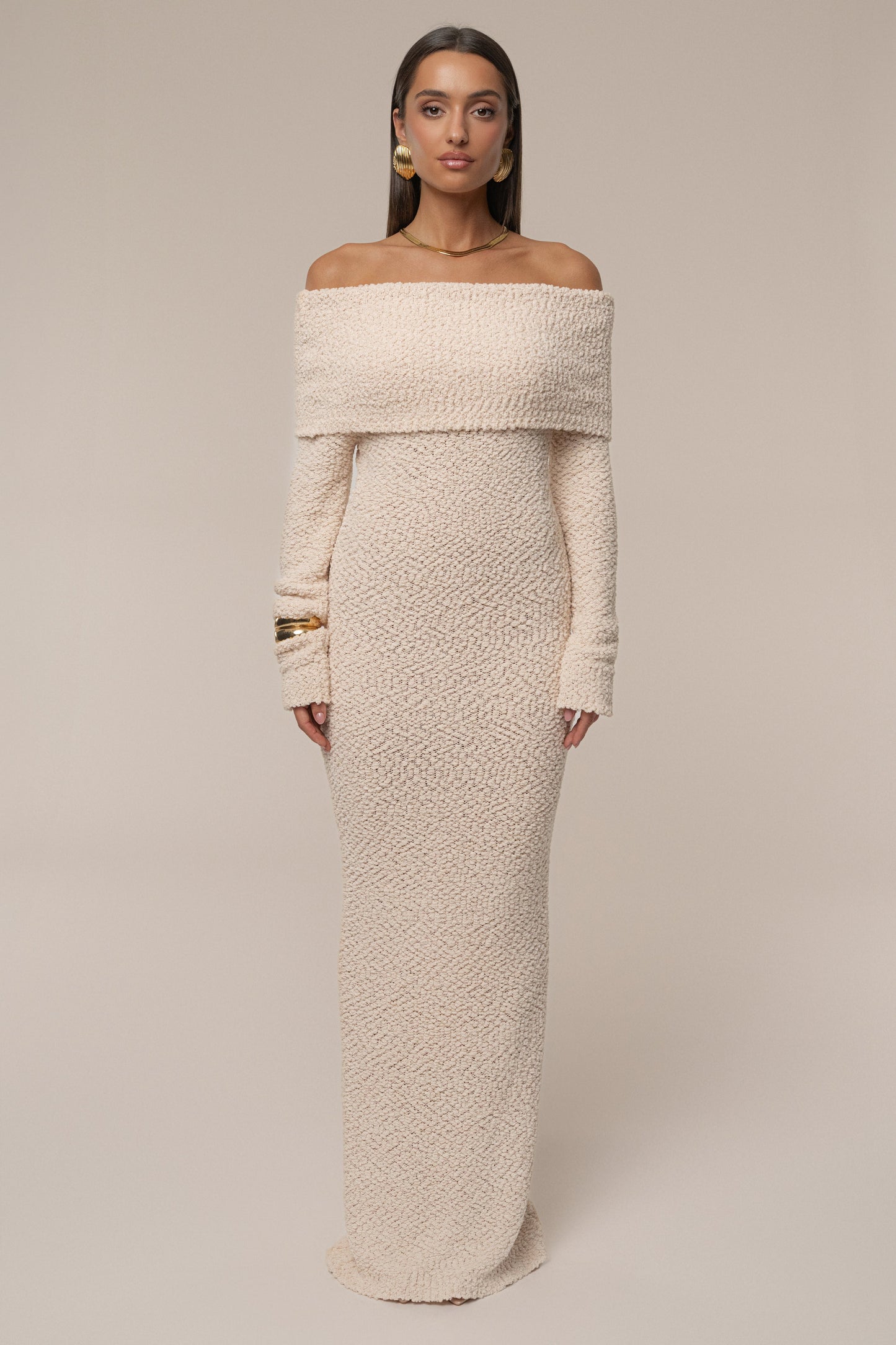 Cream Olivea Knit Maxi Dress JLUXLABEL