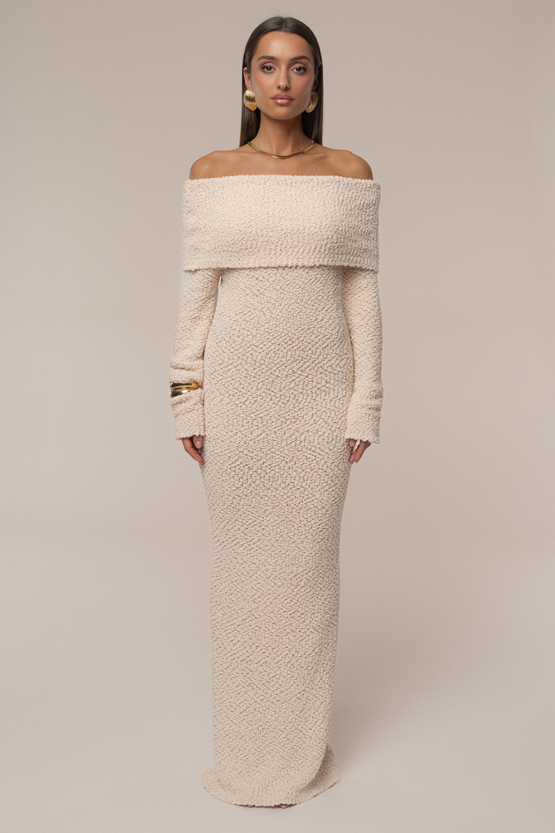 Cream Olivea Knit Maxi Dress JLUXLABEL