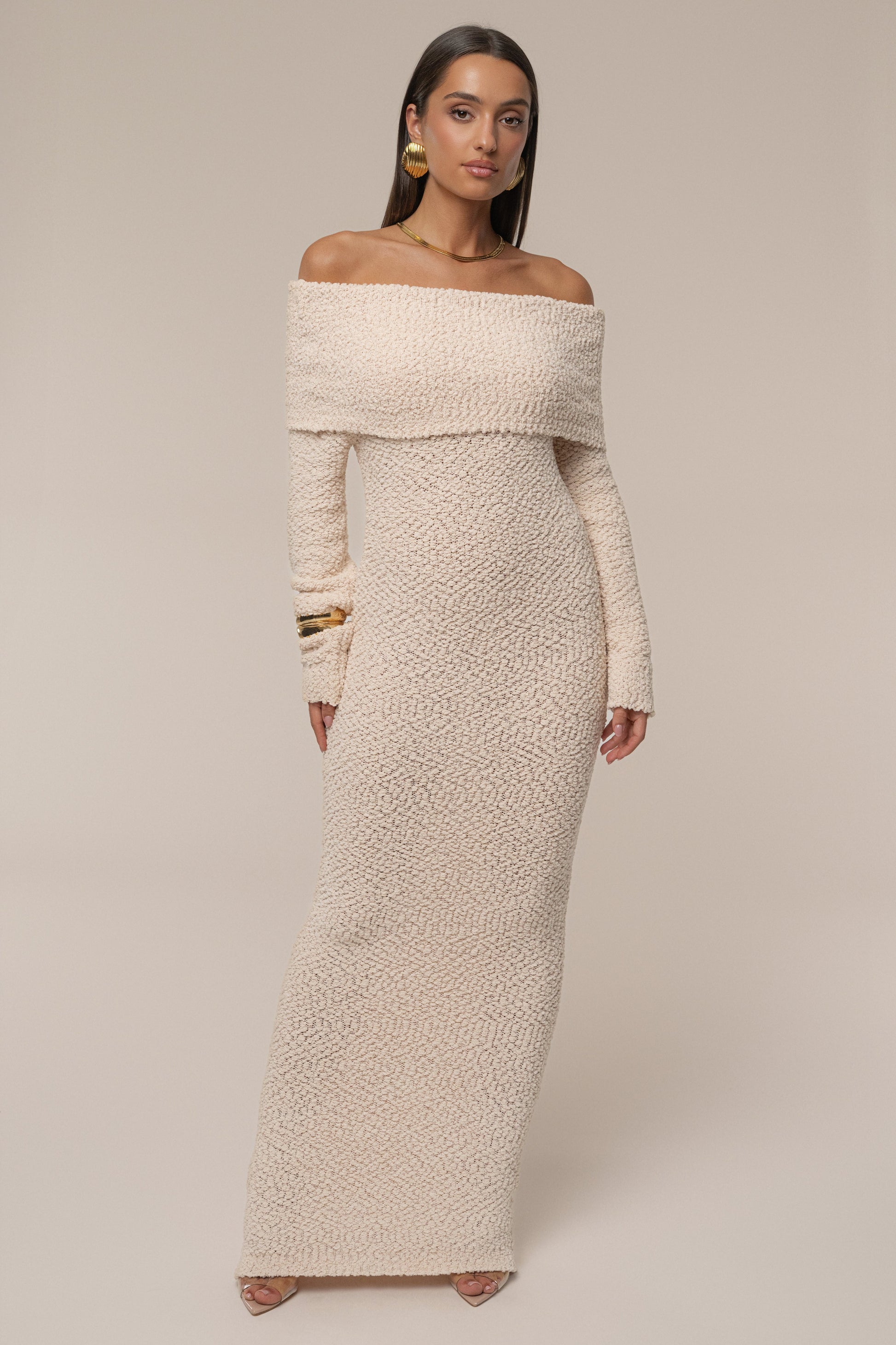 Cream Olivea Knit Maxi Dress JLUXLABEL