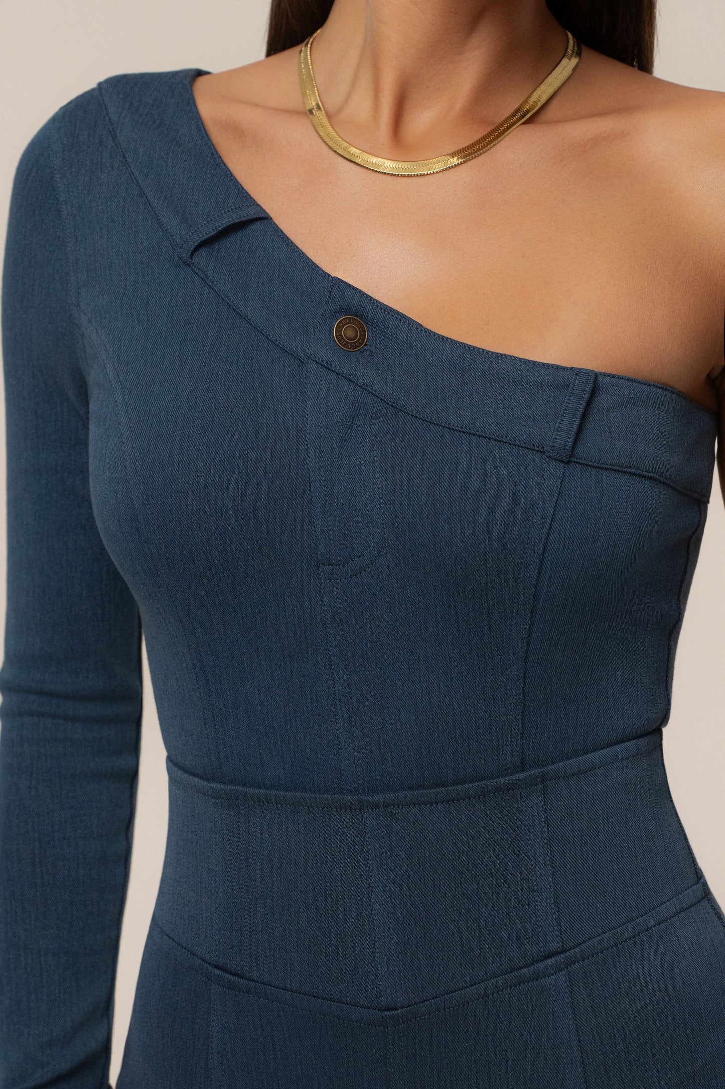 Dark Denim Button Me Up Bodysuit JLUXLABEL