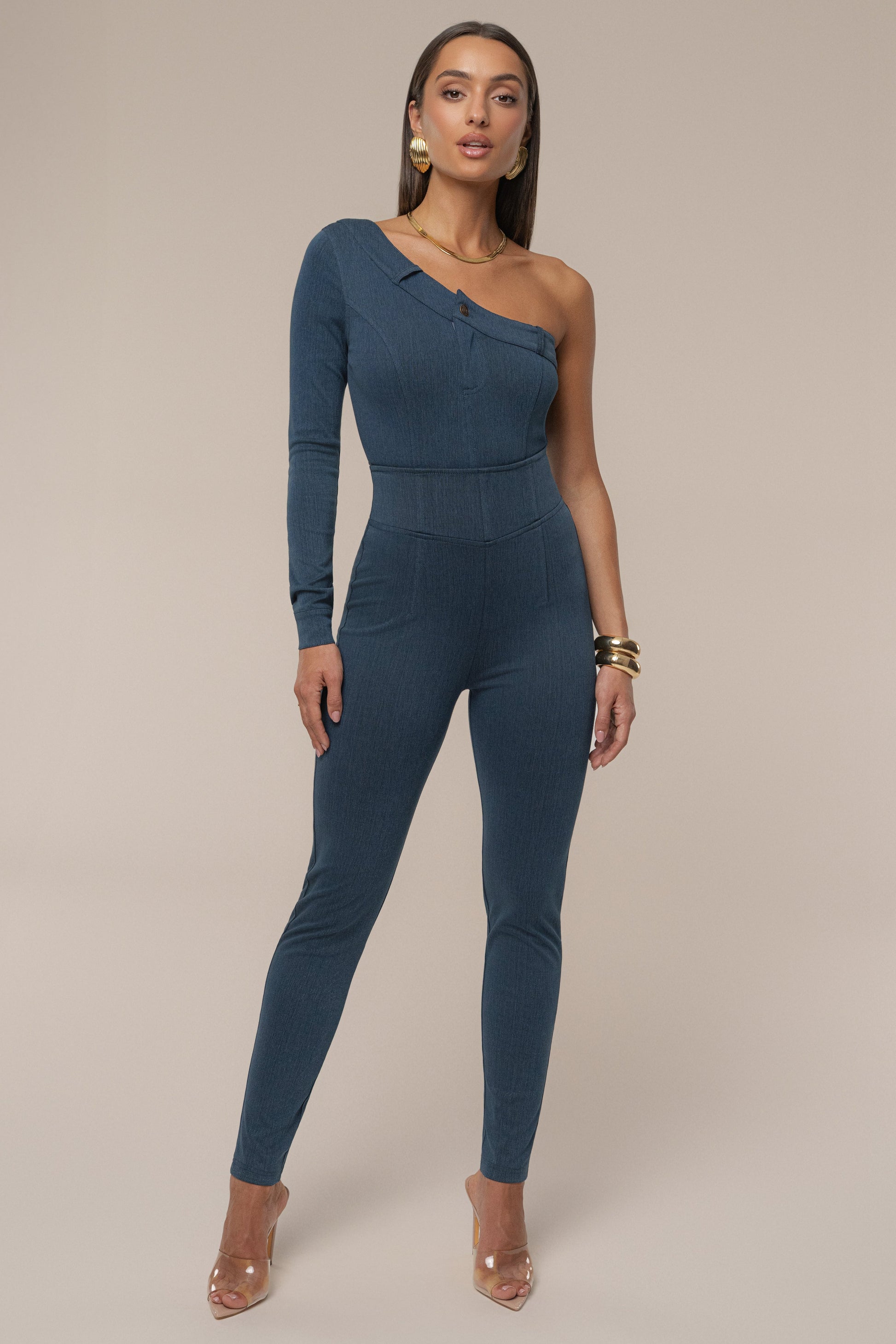 Dark Denim Button Me Up Bodysuit JLUXLABEL