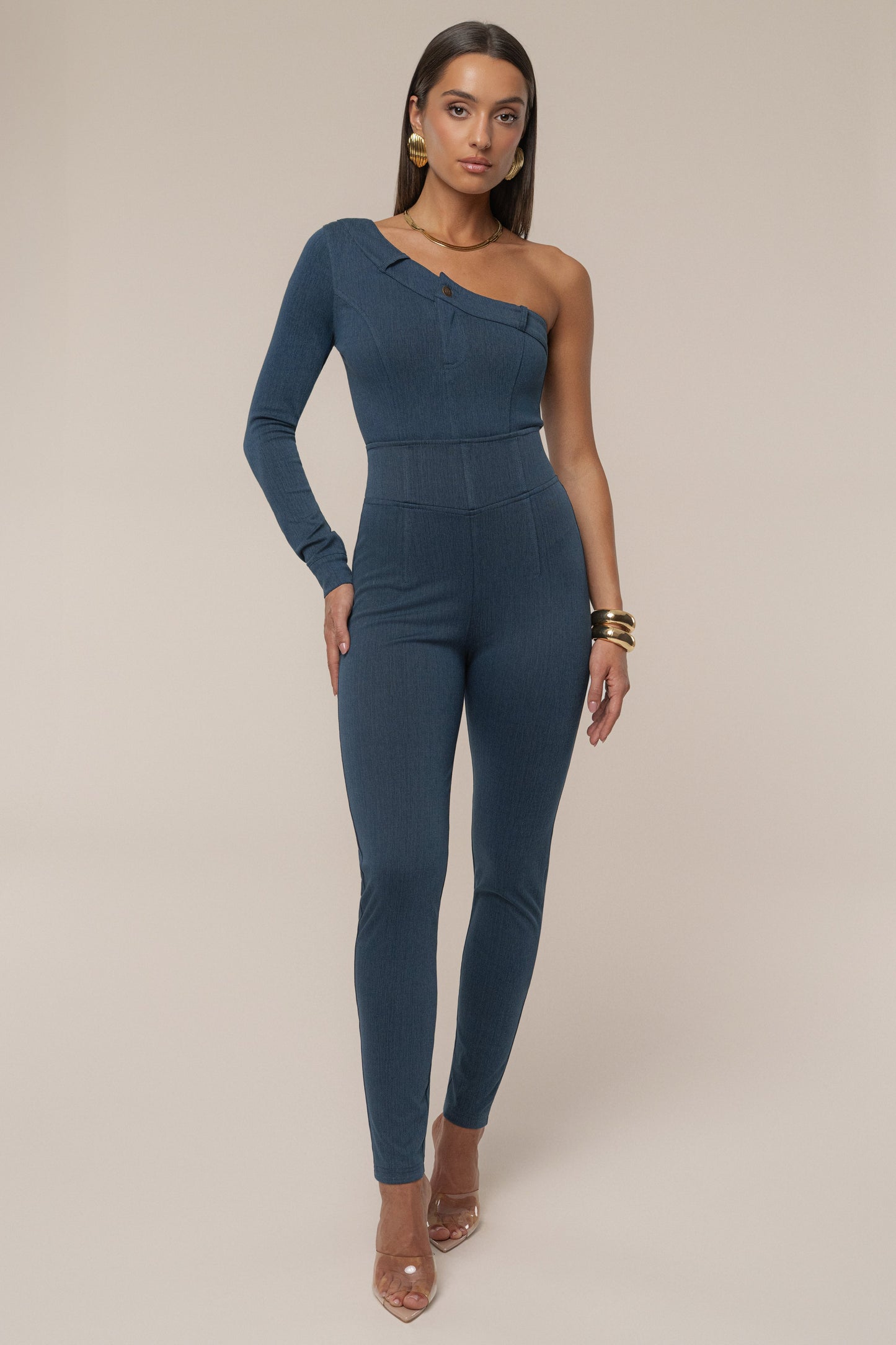 Dark Denim Button Me Up Bodysuit JLUXLABEL