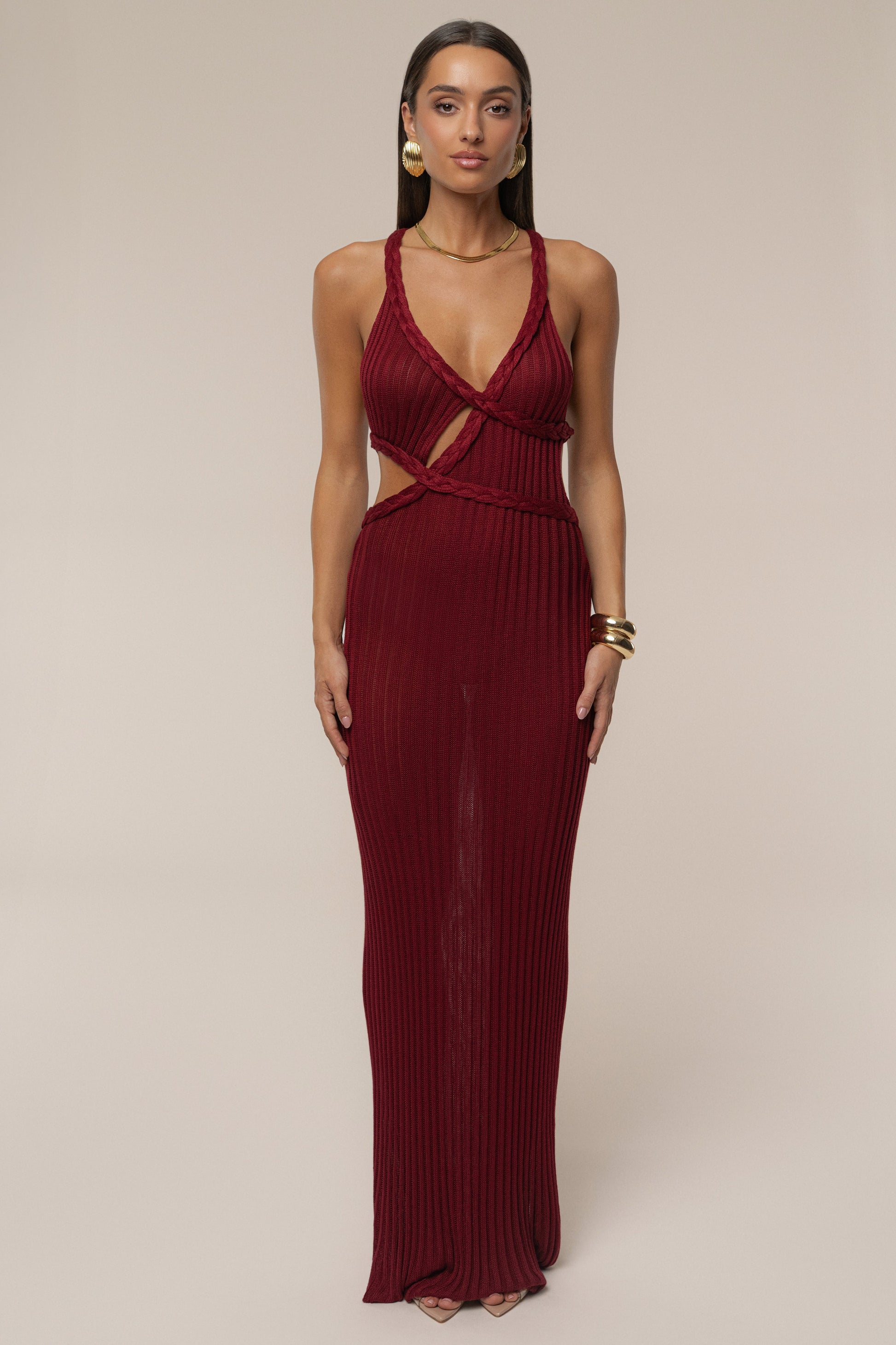 Burgundy Drift And Dream Braided Maxi Dress JLUXLABEL