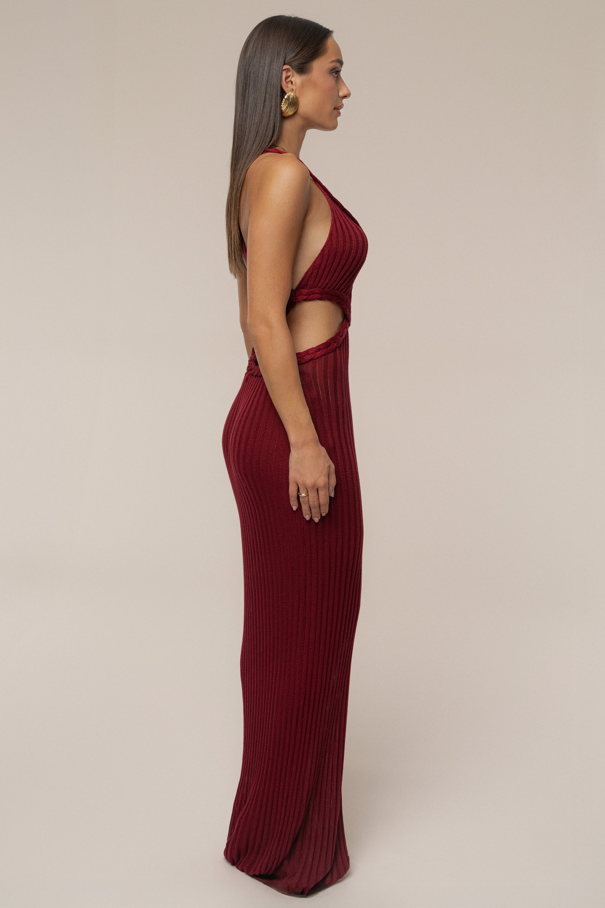 Burgundy Drift And Dream Braided Maxi Dress JLUXLABEL