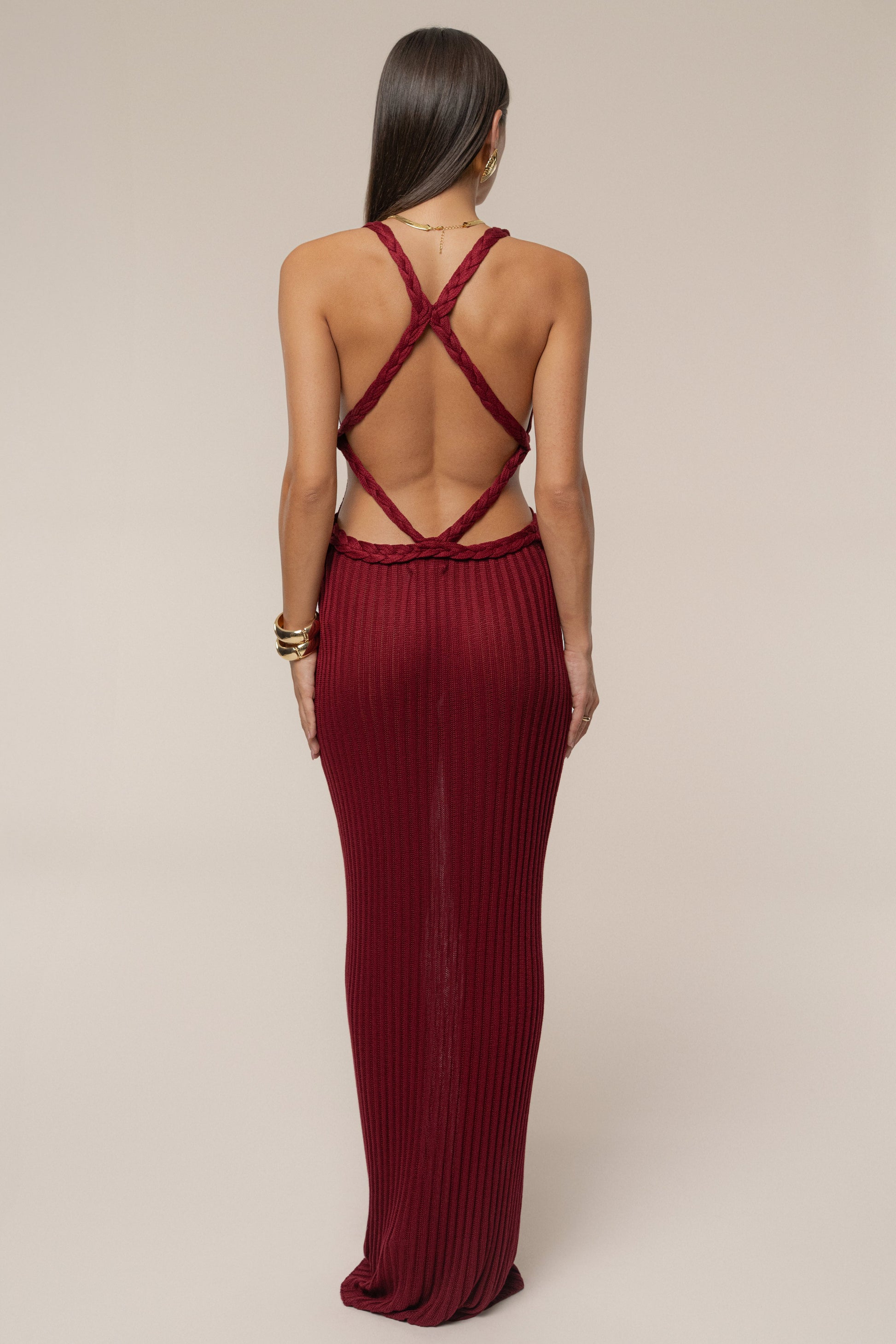 Burgundy Drift And Dream Braided Maxi Dress JLUXLABEL