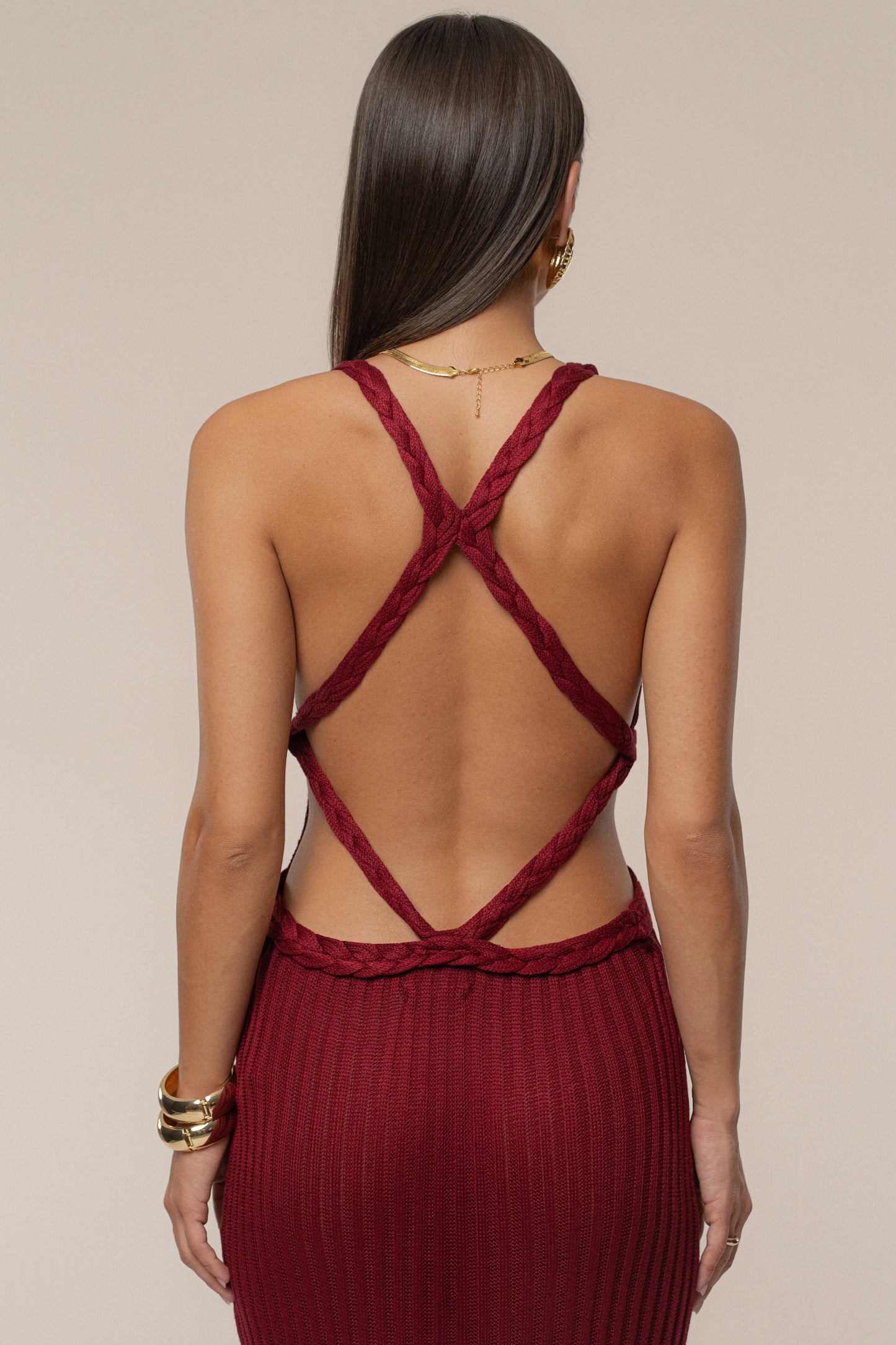 Burgundy Drift And Dream Braided Maxi Dress JLUXLABEL