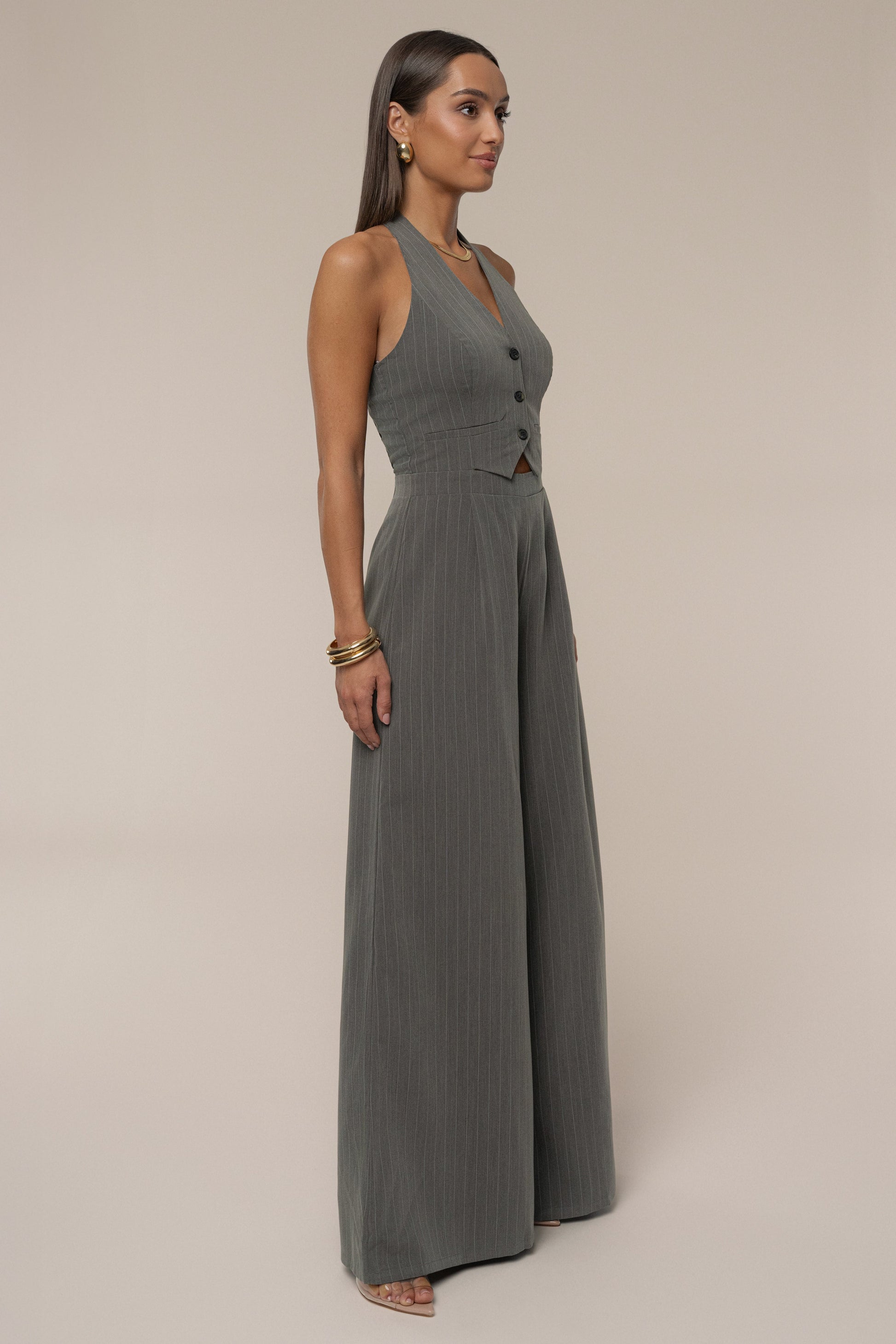 Grey Classic Pinstriped Jumpsuit JLUXLABEL