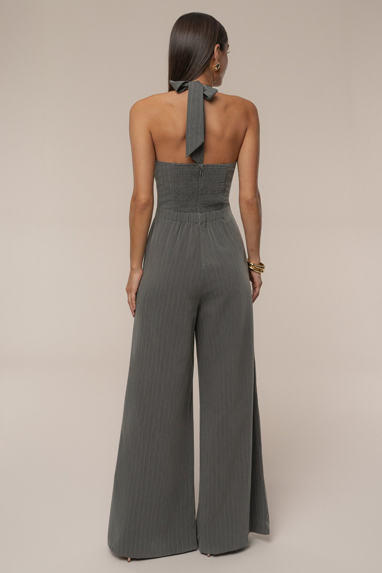 Grey Classic Pinstriped Jumpsuit JLUXLABEL