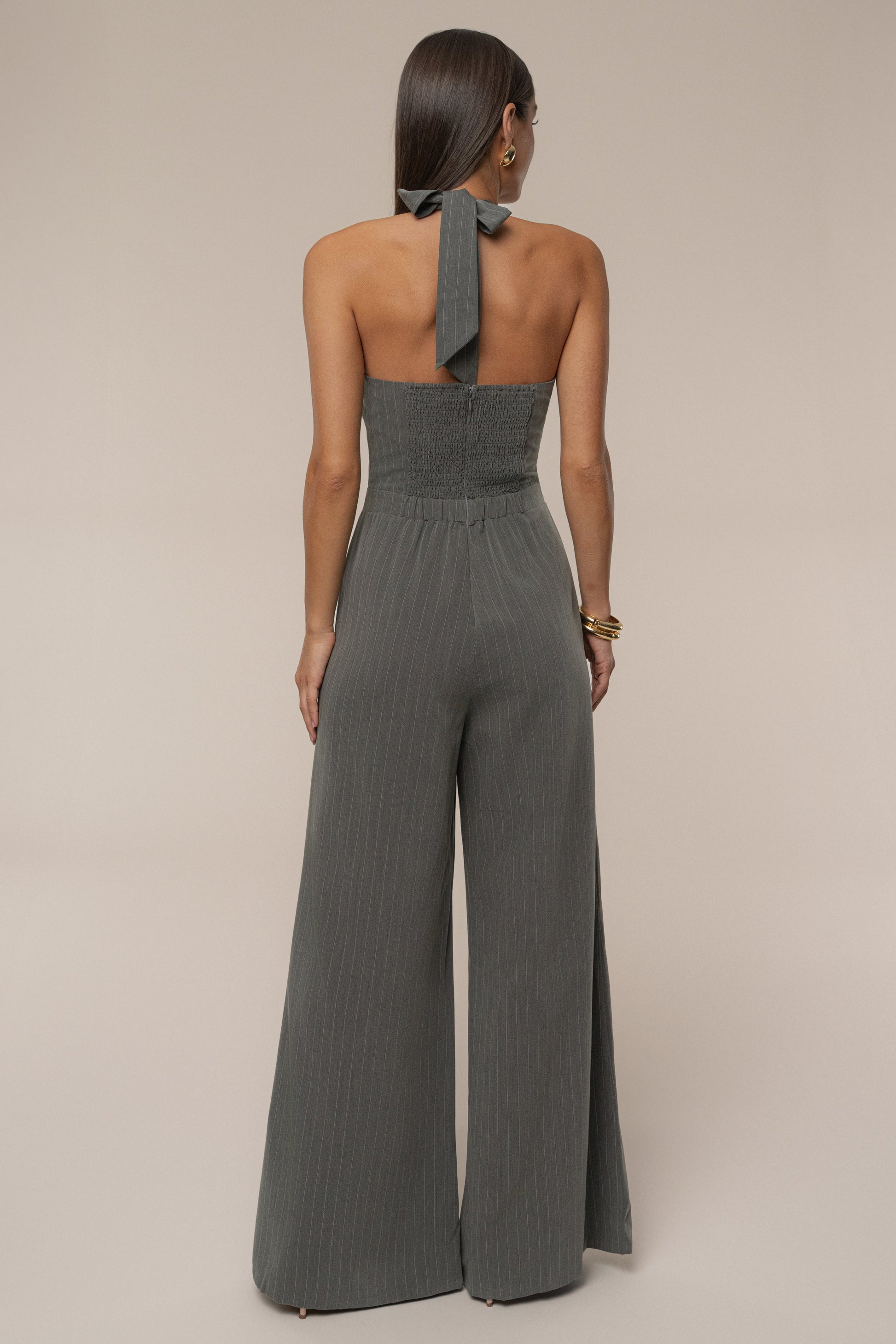 Grey Classic Pinstriped Jumpsuit JLUXLABEL